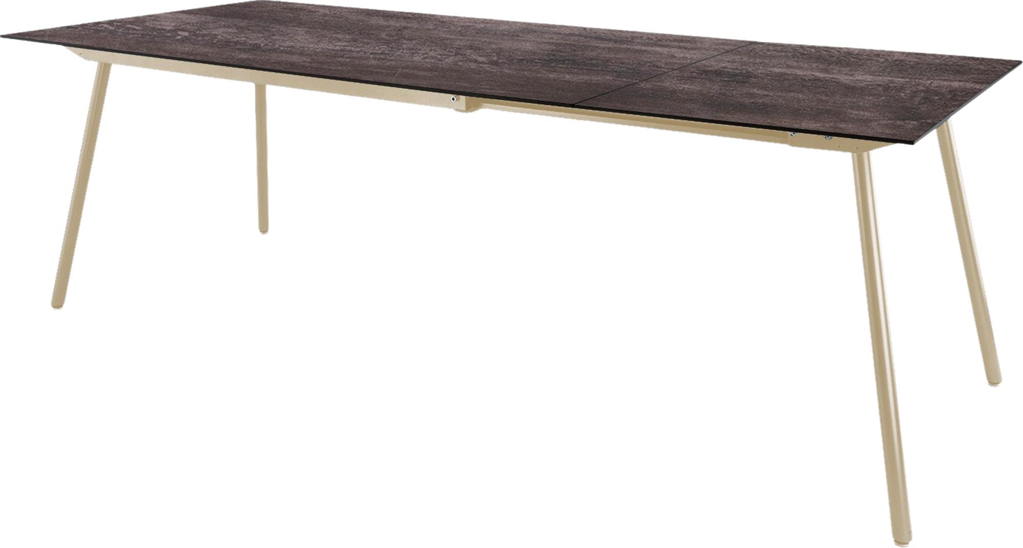 Locarno Glasfaser-Gartentisch 160/220x90 ausziehbar in Stromboli dunkel präsentiert im Onlineshop von KAQTU Design AG. Gartentisch ist von Schaffner