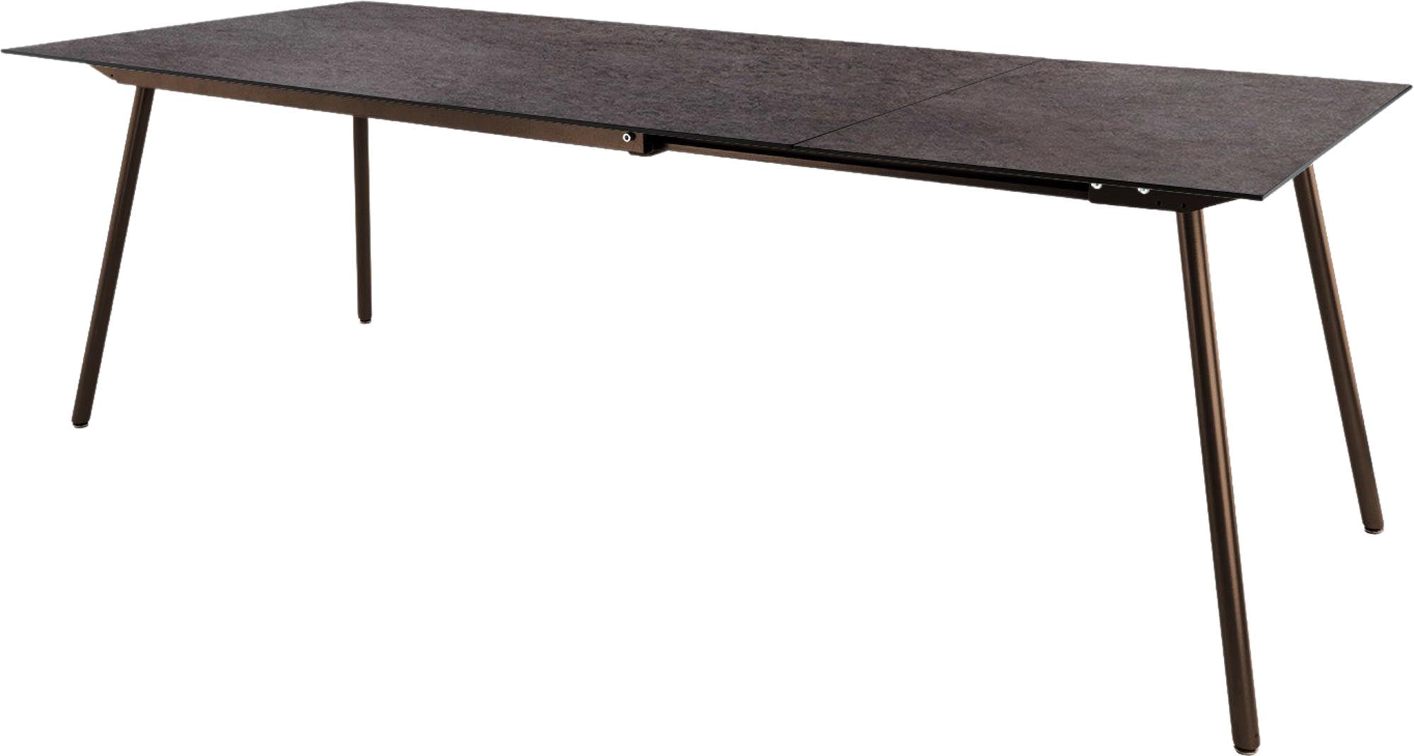 Eleganter und stabiler Fiberglastisch Locarno von Schaffner, ausziehbar für jeden Anlass. Ideal für stilvolle Gartenmomente.