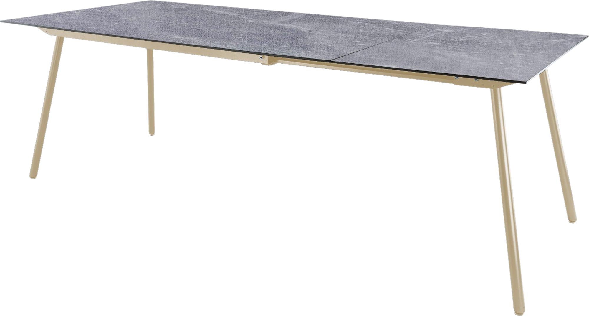 Eleganter, ausziehbarer Gartentisch aus Glasfaser, 160/220x90 cm, perfekt für gesellige Runden und stilvolle Outdoor-Events.