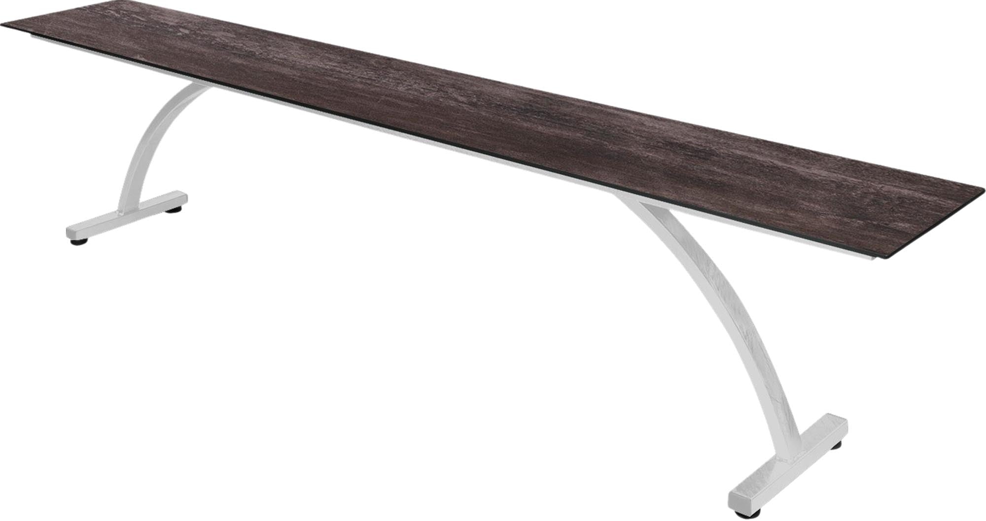Moderne Gartenbank Bernardino aus robustem Glasfaser, 220x32 cm, perfekt für entspannte Stunden im Freien – elegant und pflegeleicht.