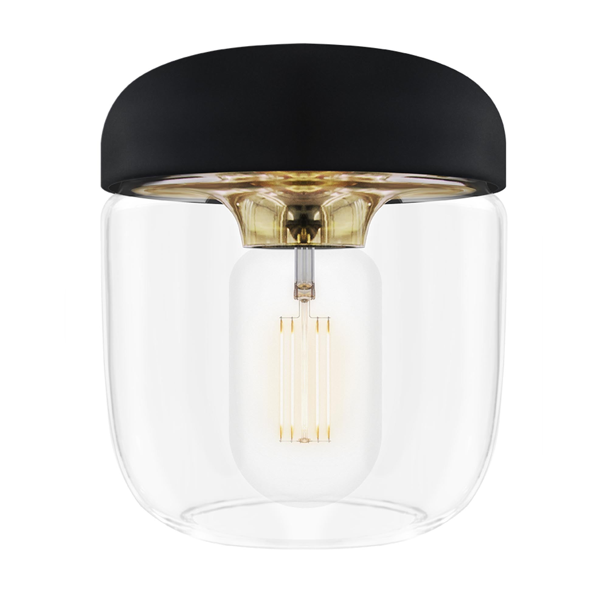 Der Acorn Lampenschirm von Umage, inspiriert von Eicheln, vereint Silikon, Glas und Metall zu einem leuchtenden Design.