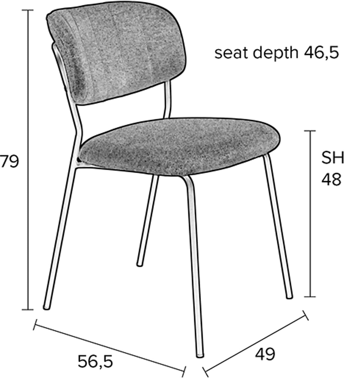 Stuhl Jolien gepolstert V1 in Schwarz/Dunkelgrau präsentiert im Onlineshop von KAQTU Design AG. Stuhl ist von White Label Living