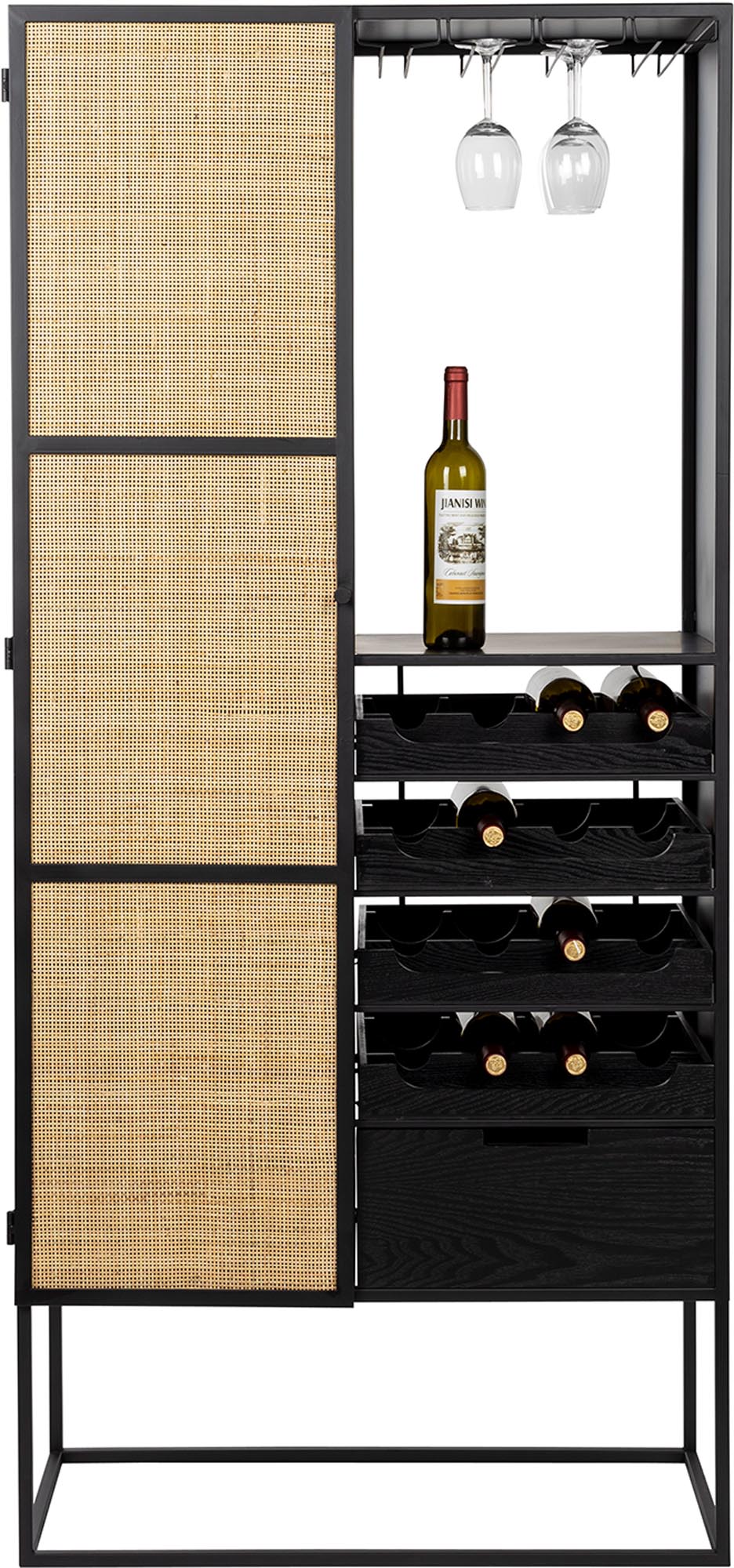 Entdecken Sie das elegante Weinregal Guuji High: Robuste Bauweise, stilvolle Präsentation und modernes Design für Ihre Weinsammlung.