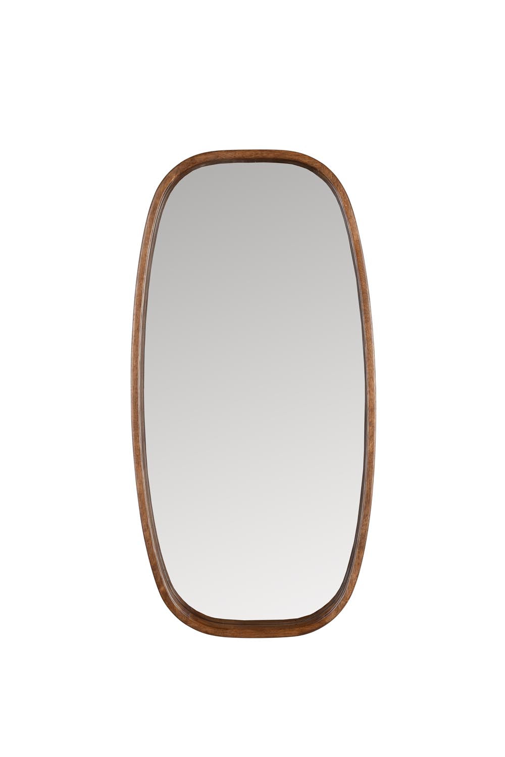 Der Nyko Mirror M von White Label Living: Ein stilvoller Spiegel mit Gummibaumholzrahmen, ideal für moderne, kleine Räume.