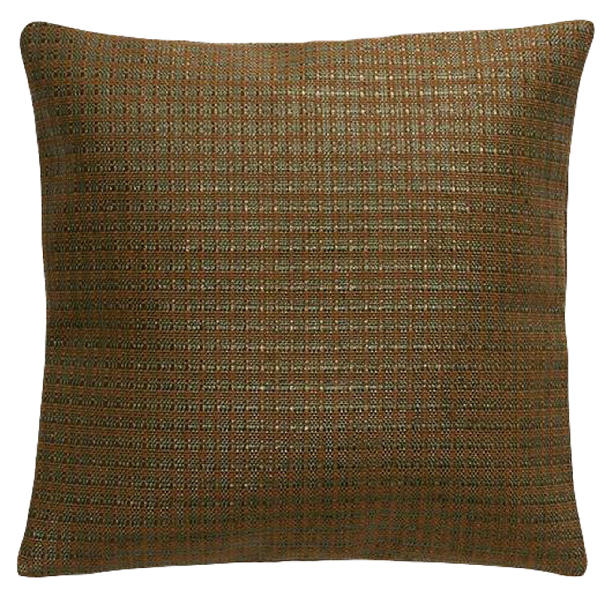 Stilvoller Kissenbezug aus Raffia und Leinen, inspiriert von mediterraner Lebensfreude, mit lebendigen Farben und praktischem Reissverschluss.