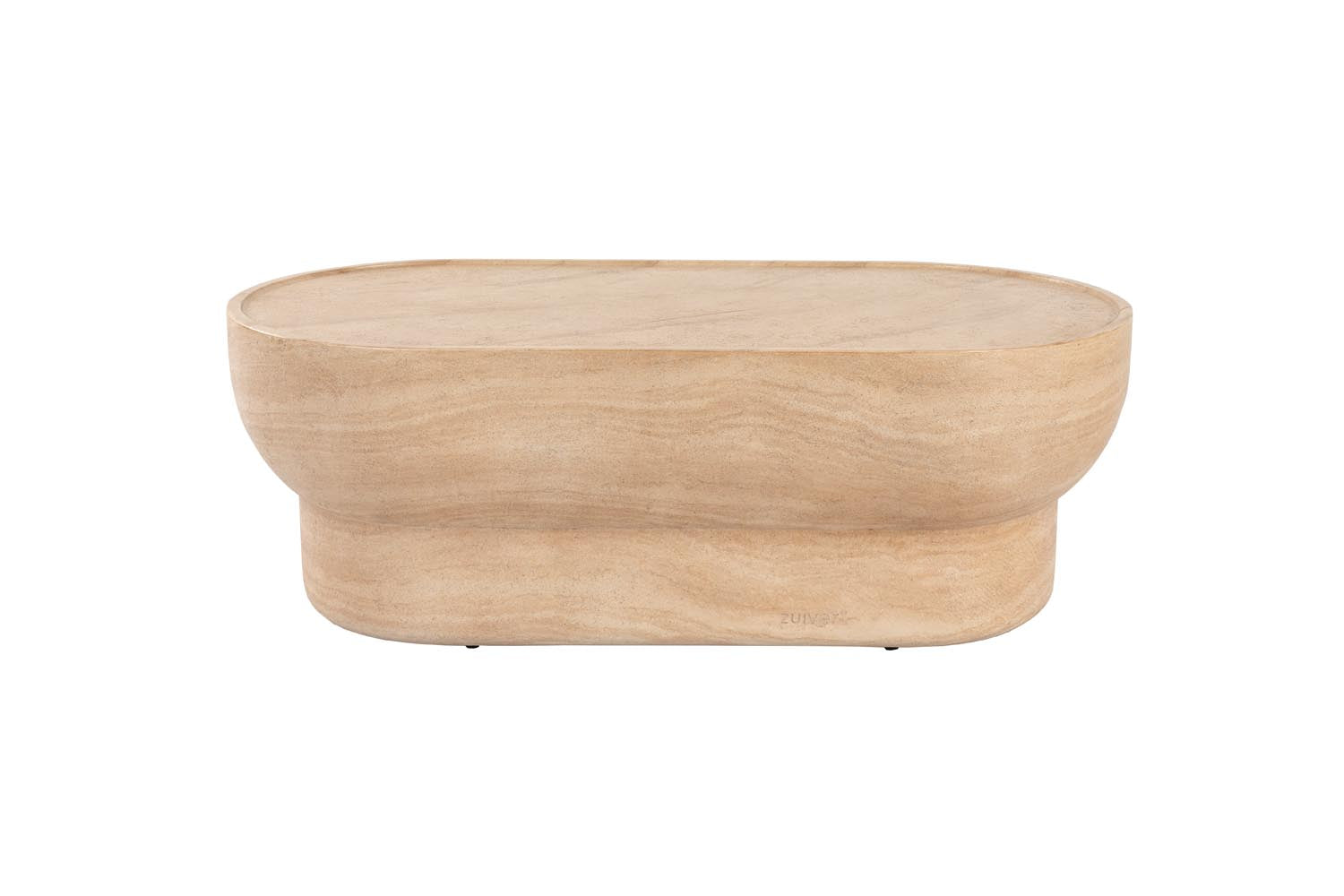 Eleganter ovaler Couchtisch von Zuiver aus echtem Travertin, minimalistisch und einzigartig, verleiht jedem Raum zeitlosen Charme.