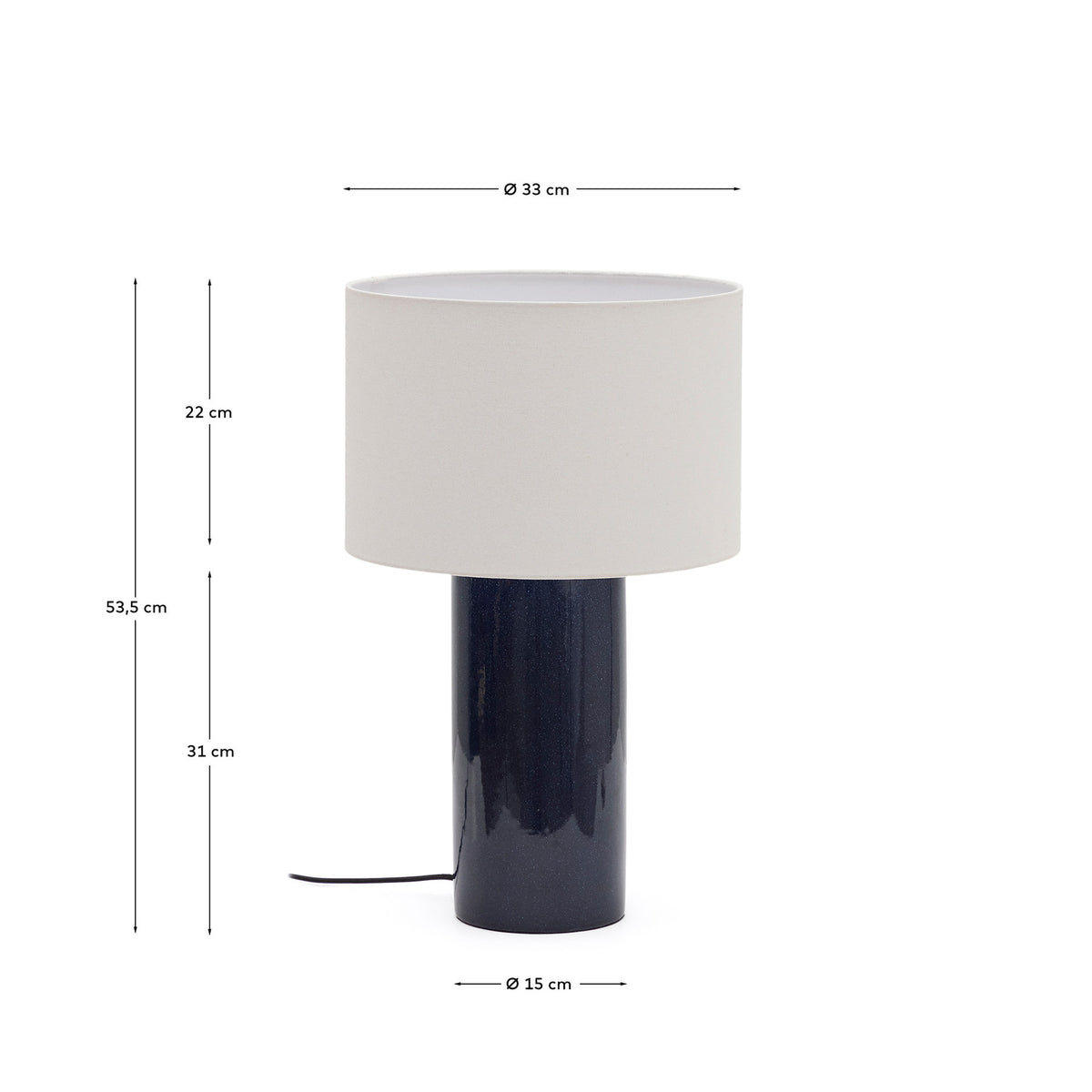 Tischlampe Toneric aus Keramik mit blauem Finish und Baumwolle in Blau präsentiert im Onlineshop von KAQTU Design AG. Tischleuchte ist von Kave Home