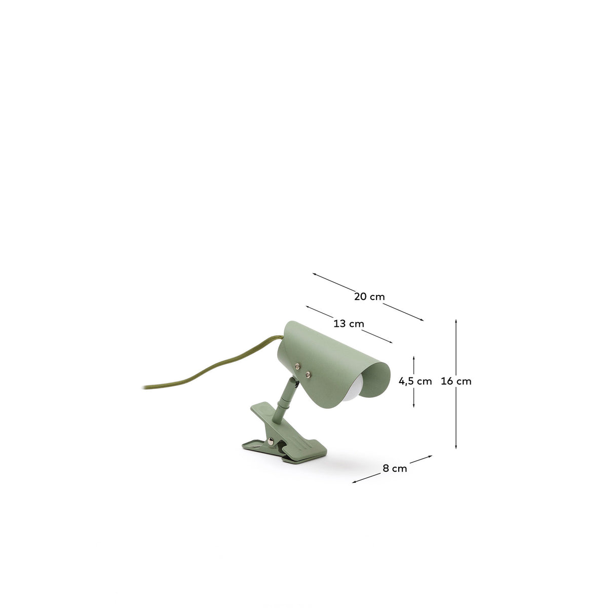 Kleine Lampe mit Klemme Jula aus grünem Metall in Grün präsentiert im Onlineshop von KAQTU Design AG. Wandleuchte ist von Kave Home