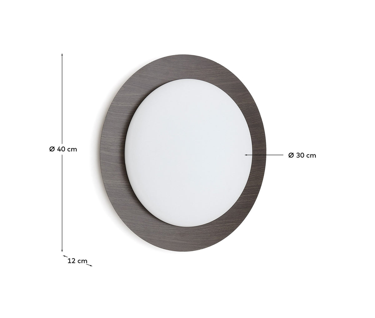 Deckenleuchte Novae aus gebürstetem Stahl in dunkler Holzoptik und mattiertem Glas, Ø 40 cm in Hellbraun präsentiert im Onlineshop von KAQTU Design AG. Lampenschirm ist von Kave Home
