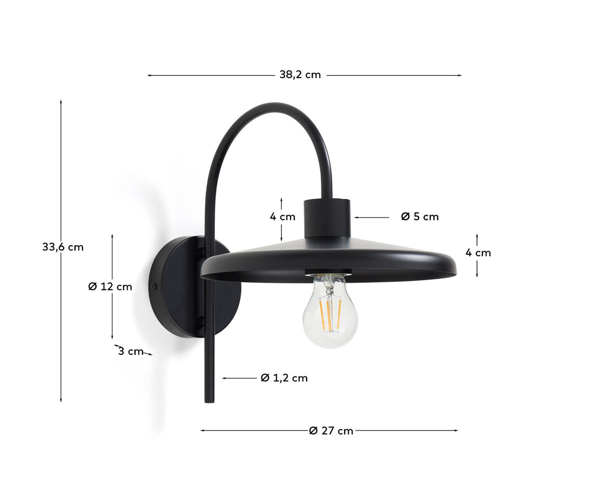 Wandleuchte Nuvira aus schwarzem satiniertem Metall in Schwarz präsentiert im Onlineshop von KAQTU Design AG. Wandleuchte ist von Kave Home