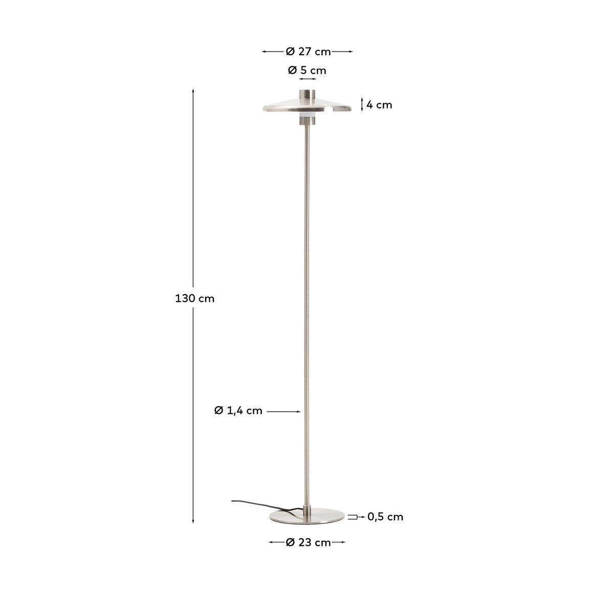 Stehlampe Nuvira aus hellgrauem gebürstetem Metall in Silber präsentiert im Onlineshop von KAQTU Design AG. Stehleuchte ist von Kave Home