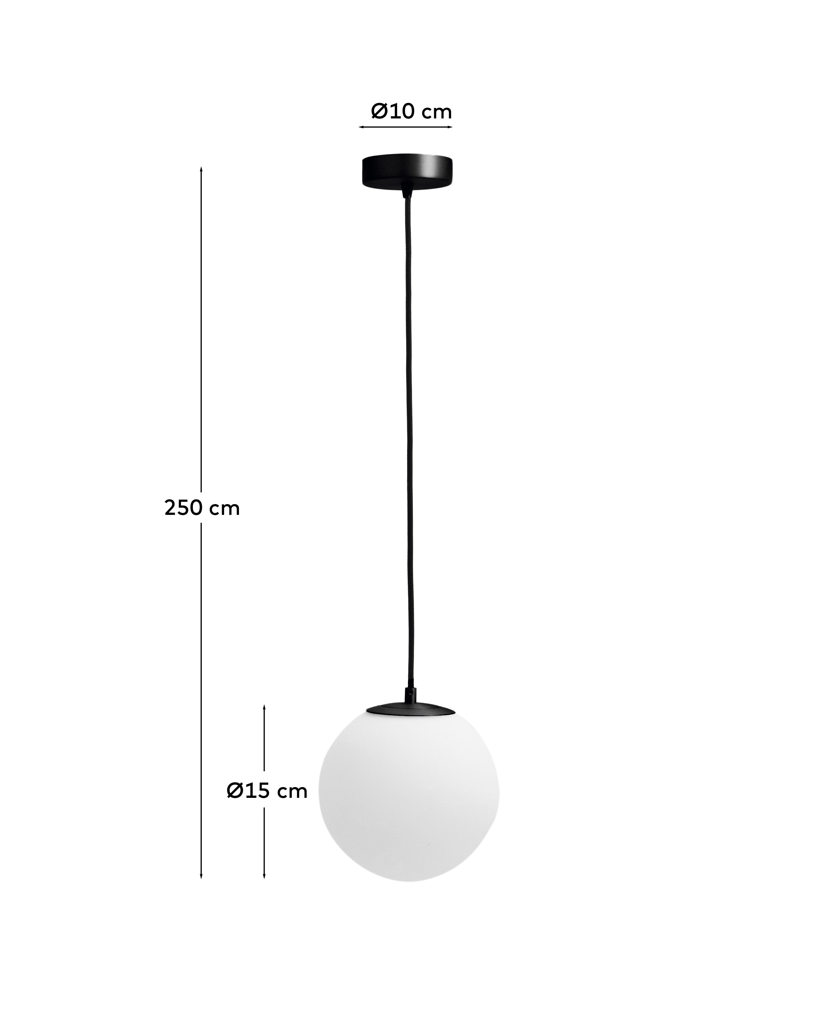 Elegante Deckenleuchte Brisia aus schwarzem Metall mit einer 15 cm großen Glaskugel, ideal für moderne Wohnräume und stilvolle Akzente.