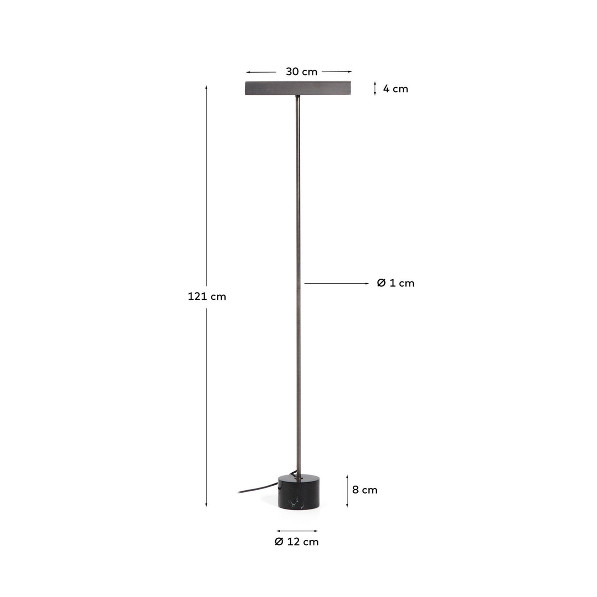 Stehlampe Lynor aus gebürstetem Stahl mit schwarzem Marmorsockel in Schwarz präsentiert im Onlineshop von KAQTU Design AG. Stehleuchte ist von Kave Home