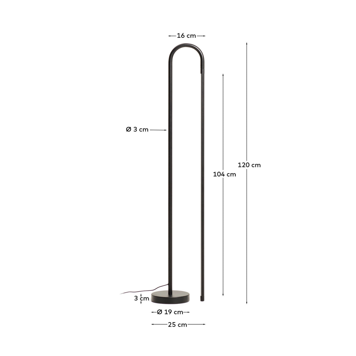 Stehlampe Bow aus schwarzem Aluminium in Schwarz präsentiert im Onlineshop von KAQTU Design AG. Stehleuchte ist von Kave Home