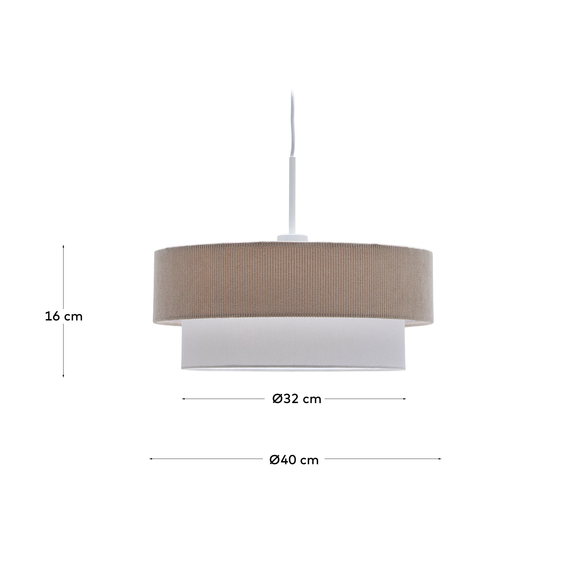 Die Bianella Deckenleuchte von Kave Home kombiniert Baumwolle und beigen Cord für ein gemütliches Ambiente. Ø 40 cm, ideal für jeden Raum.