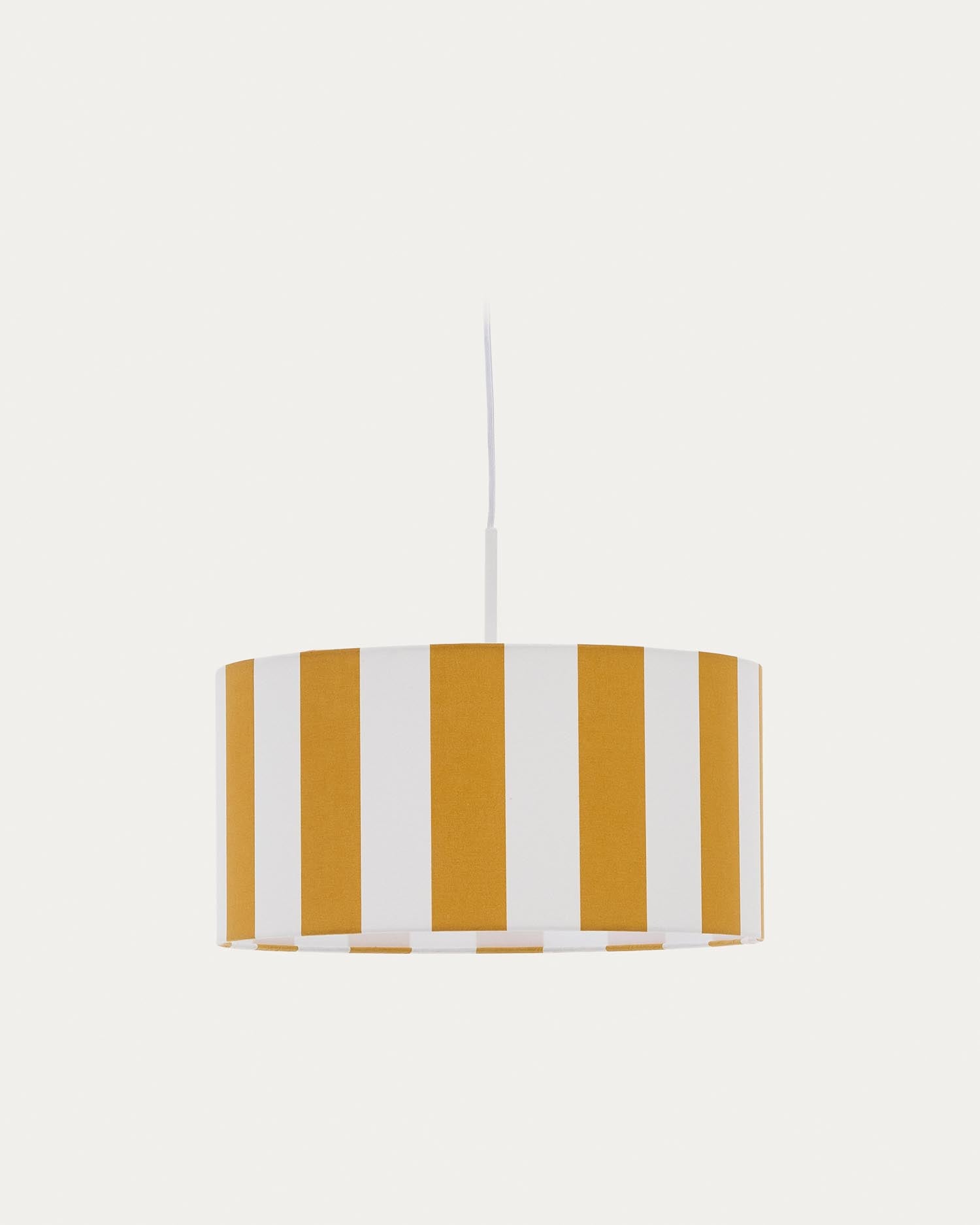 Fröhlicher Schirm für Deckenleuchte Ciral: Gelb-weisse Streifen, Ø 40 cm, ideal für Kinderzimmer, inspiriert von Zirkuszelten.