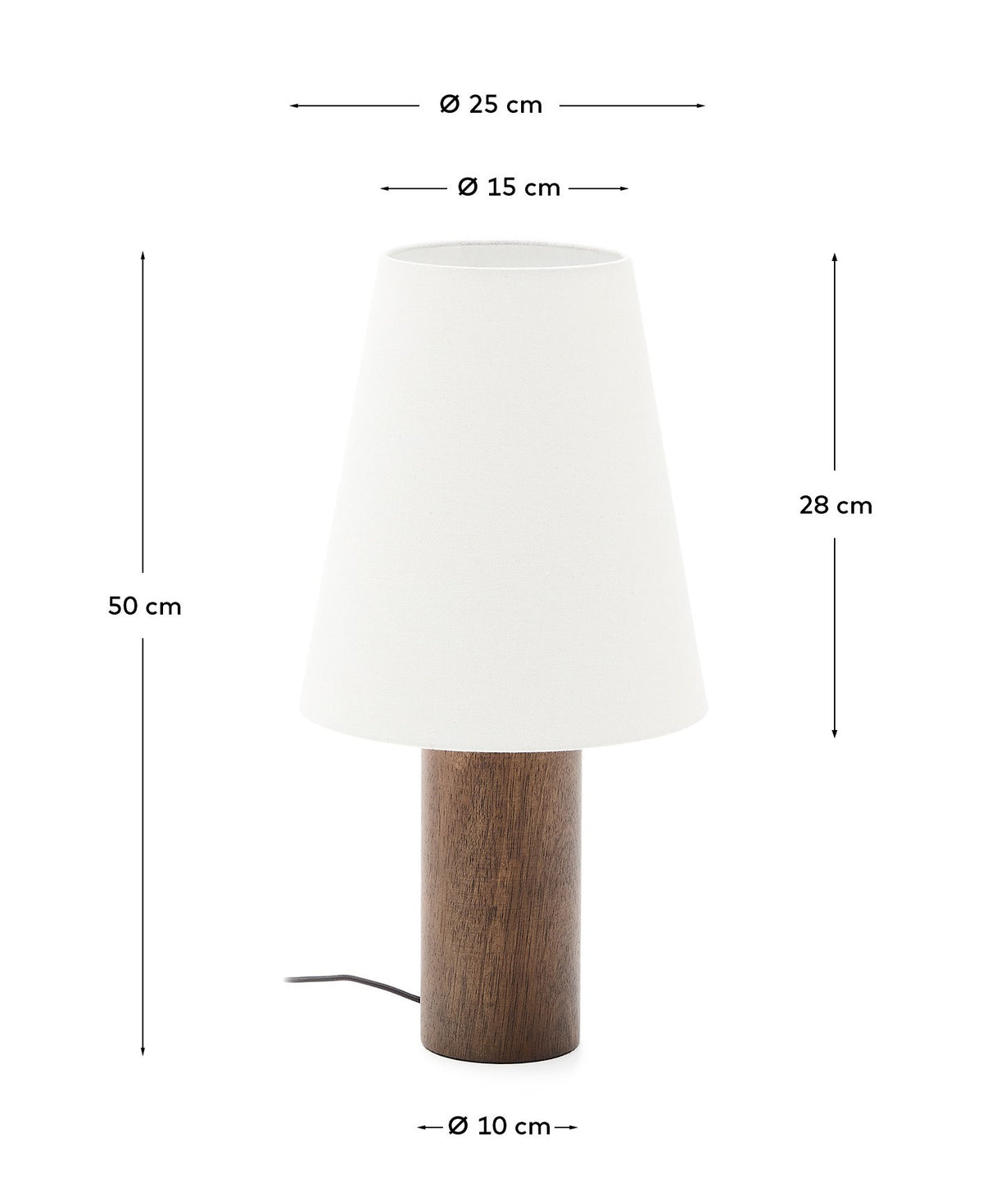 Tischlampe Marga aus massivem Gummibaumholz mit dunklem Finish in Dunkelbraun präsentiert im Onlineshop von KAQTU Design AG. Tischleuchte ist von Kave Home