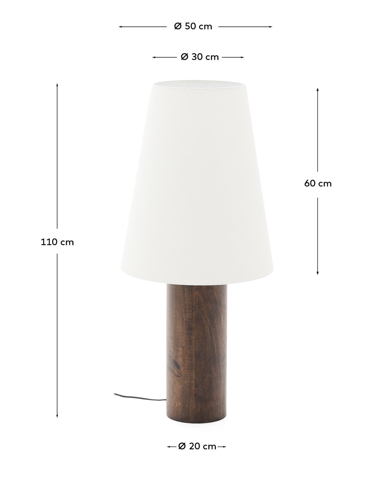 Stehlampe Marga aus massivem Gummibaumholz mit dunklem Finish in Dunkelbraun präsentiert im Onlineshop von KAQTU Design AG. Stehleuchte ist von Kave Home