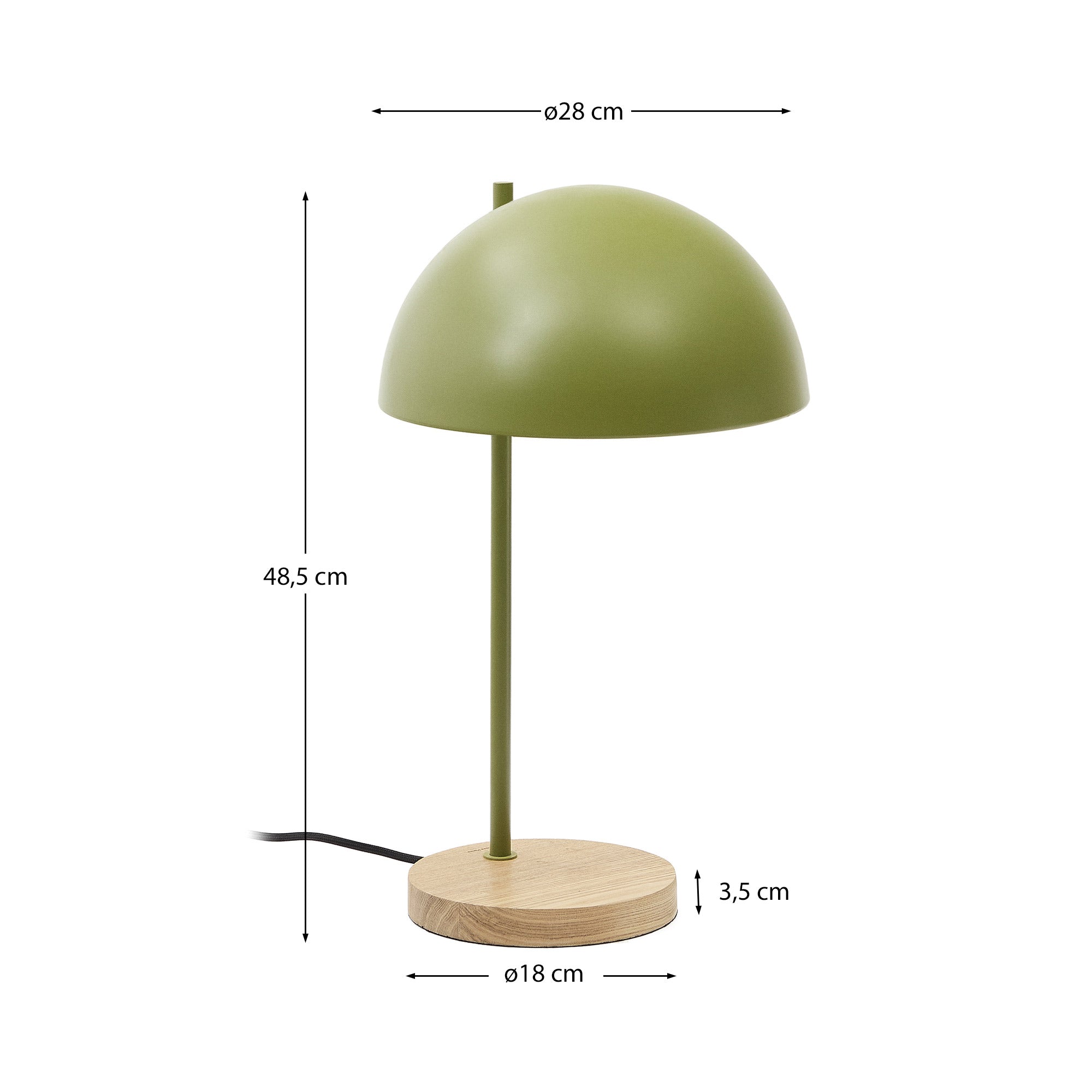 Die Catlar Tischlampe von Kave Home vereint stilvolles Eschenholz und ein lebendiges grünes Finish, perfekt für jedes moderne Zuhause.