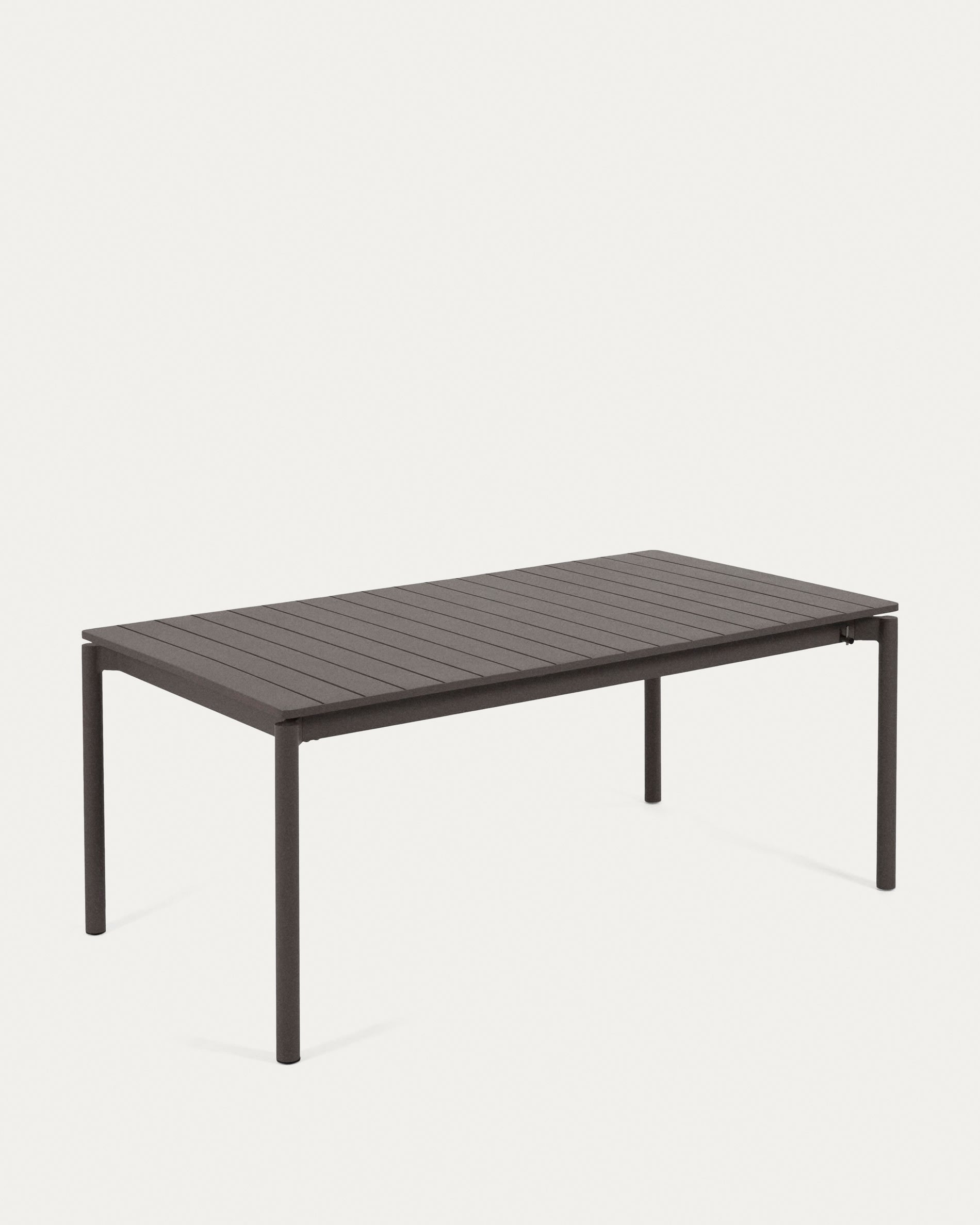 Eleganter, ausziehbarer Outdoor-Tisch aus mattem, dunkelgrauem Aluminium, 140-200 cm, ideal für Garten und Terrasse.