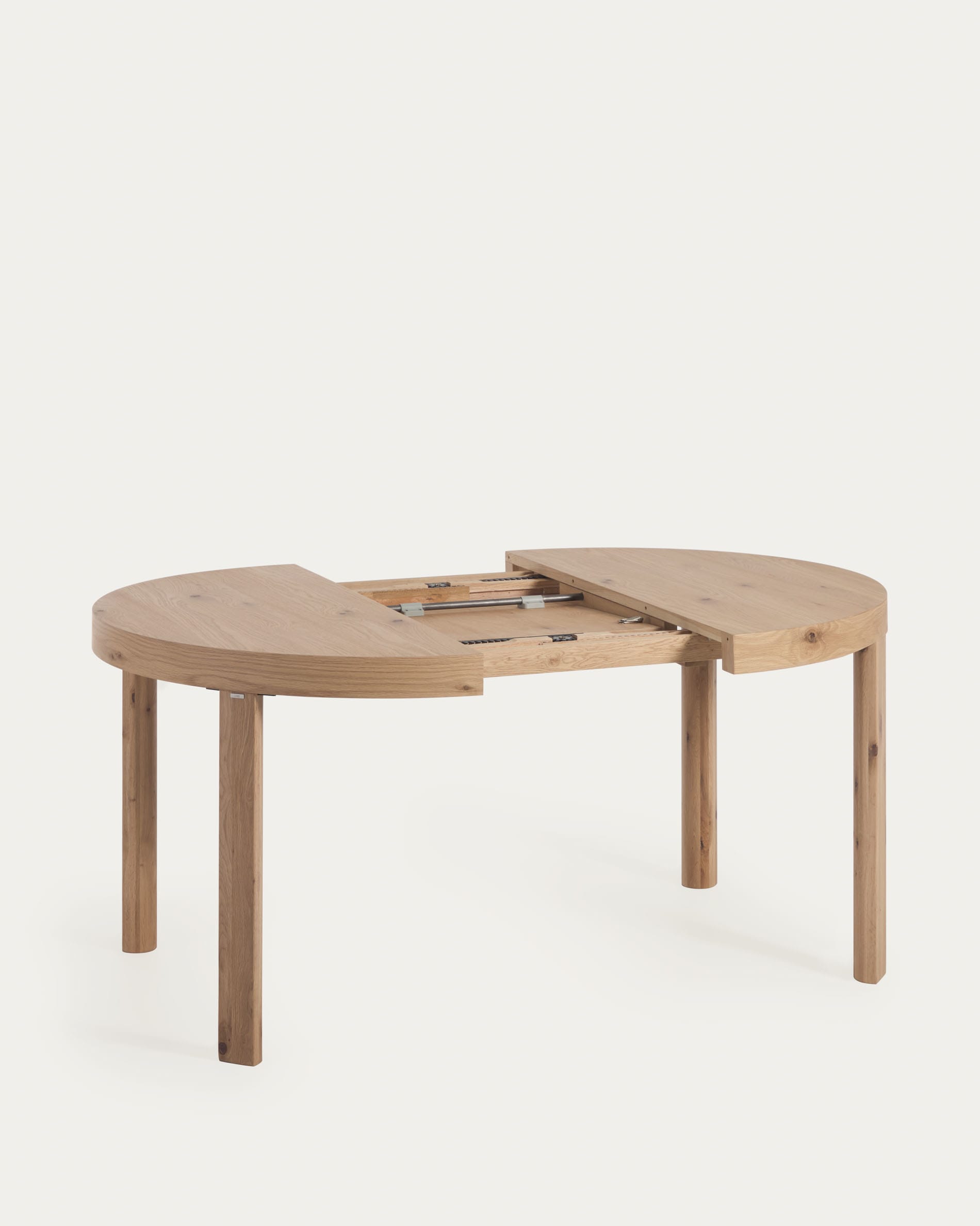 Moderner runder Ausziehtisch mit Eichenfurnier und Massivholzbeinen, Ø120(170)x120 cm, perfekt für stilvolle Essbereiche.