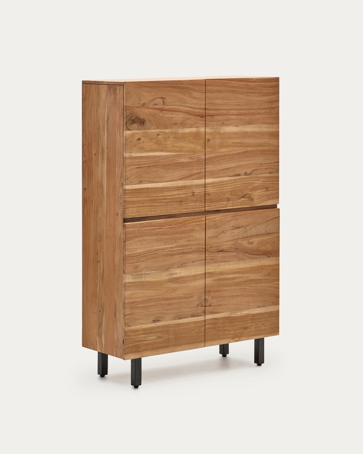 4-türiges Highboard Uxue aus massivem Akazienholz mit gebleichtem Finish und schwarzem Stahl 100 x 155 cm in Beige präsentiert im Onlineshop von KAQTU Design AG. High-Sideboard ist von Kave Home