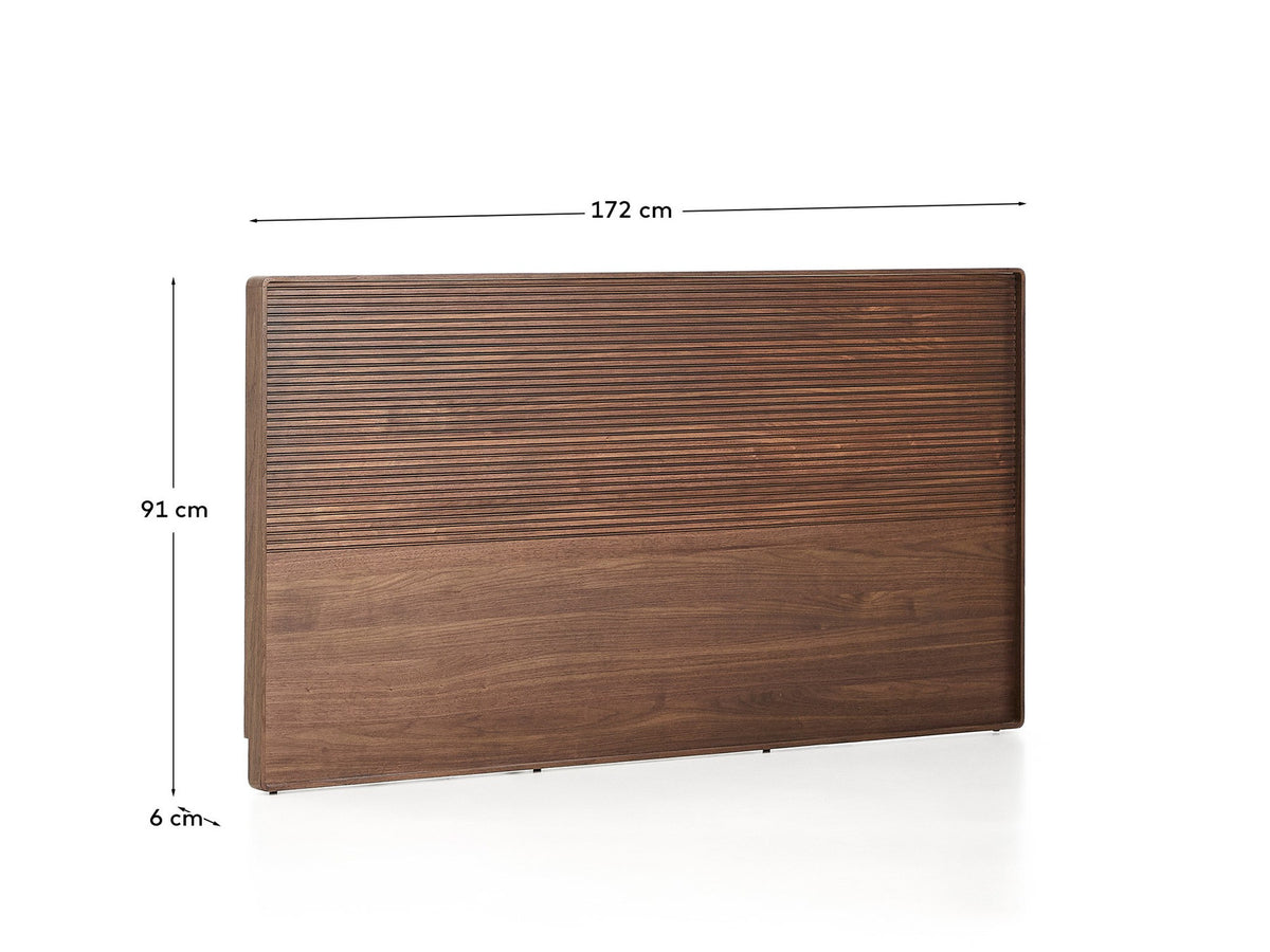 Bettkopfteil Norlen aus Nussbaumfurnier mit dunklem Finish und LED-Licht für ein Bett bis zu 160 cm FSC Mix Credit in Dunkelbraun präsentiert im Onlineshop von KAQTU Design AG. Kopfteile ist von Kave Home