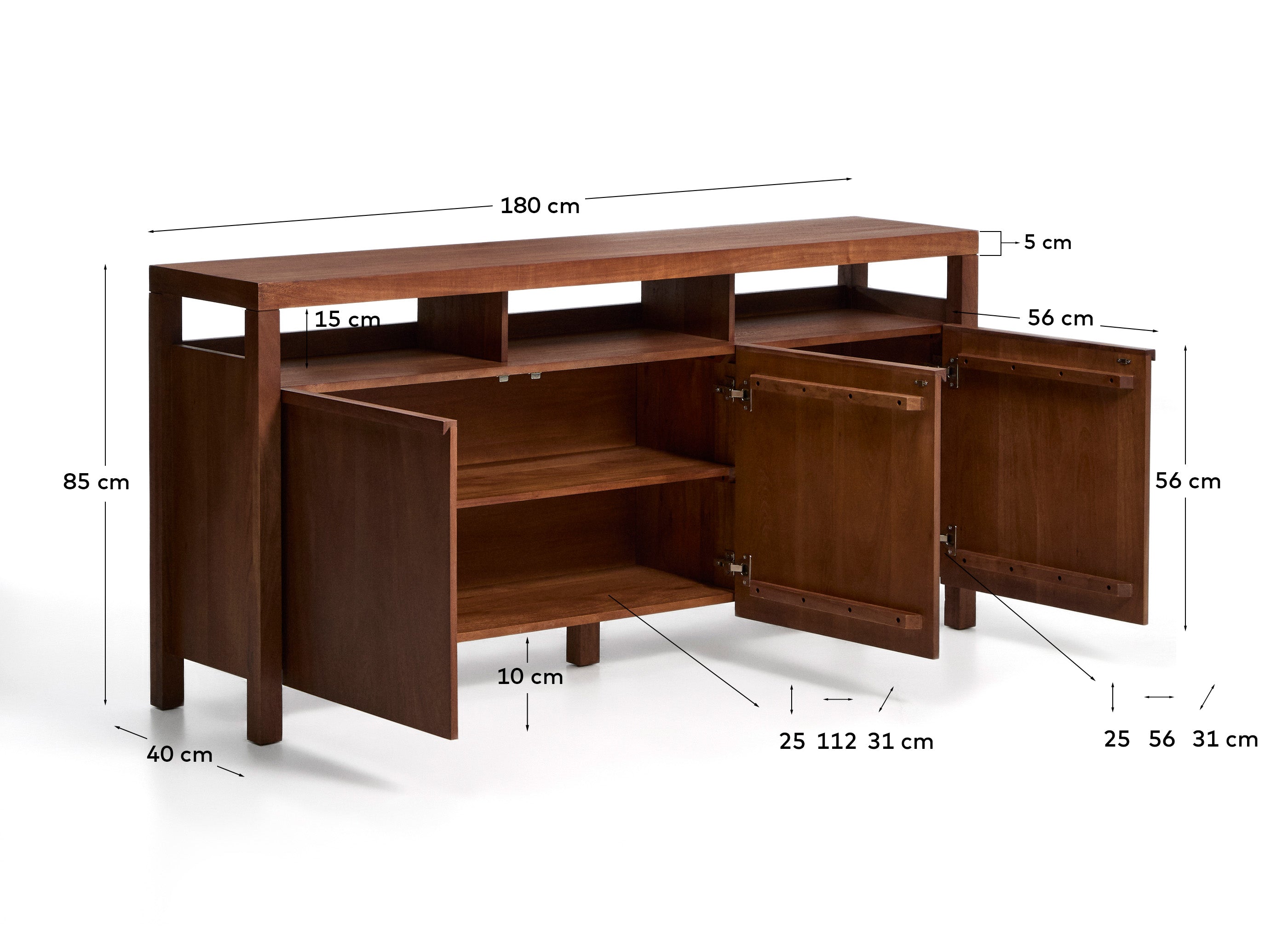 Sideboard Norani aus massivem Akazienholz und Akazienfurnier 180 x 85 cm in Braun präsentiert im Onlineshop von KAQTU Design AG. Sideboard ist von Kave Home