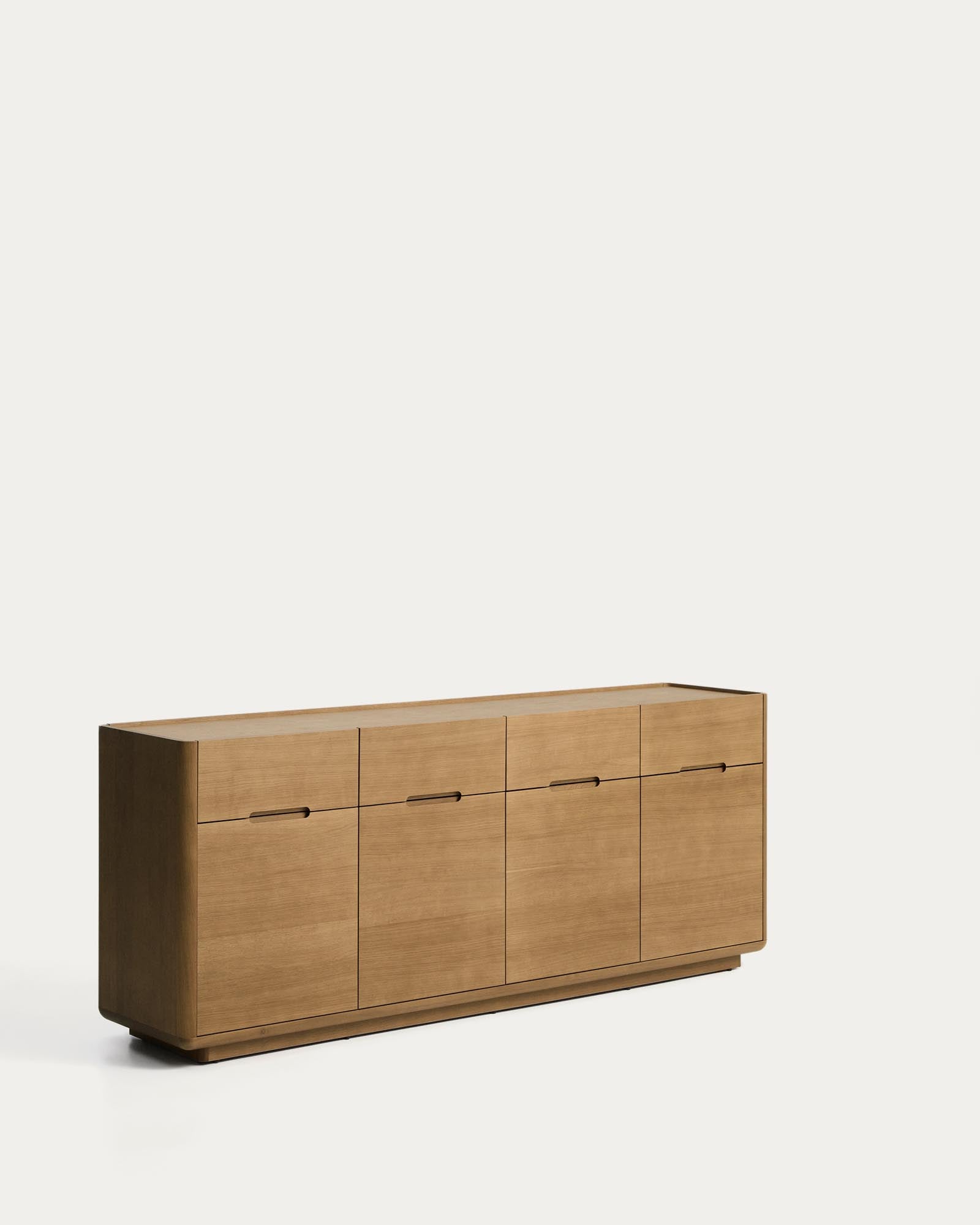 Elegantes Sideboard Arelida aus hochwertigem Eichenholz und Furnier, hellbraun, 200 x 80 cm, ideal für moderne Wohnräume.