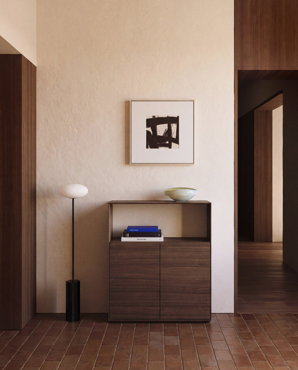 Bücherregal Visala von Kave Home in Dunkelbraun mit Nussbaum-Furnier und mehreren Fächern