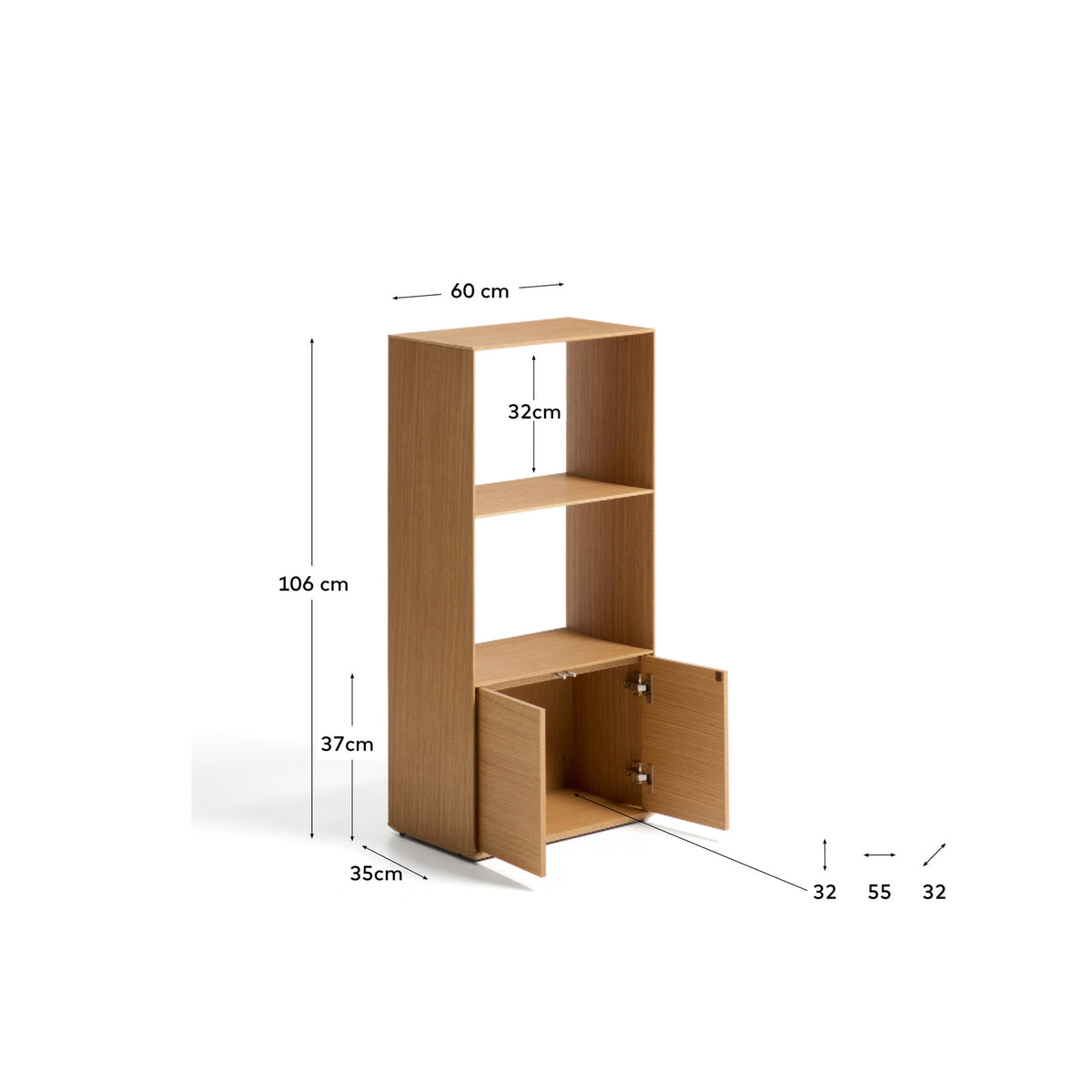 Hellbraunes Bücherregal Visala aus Eichenfurnier mit einem sichtbaren Regalboden