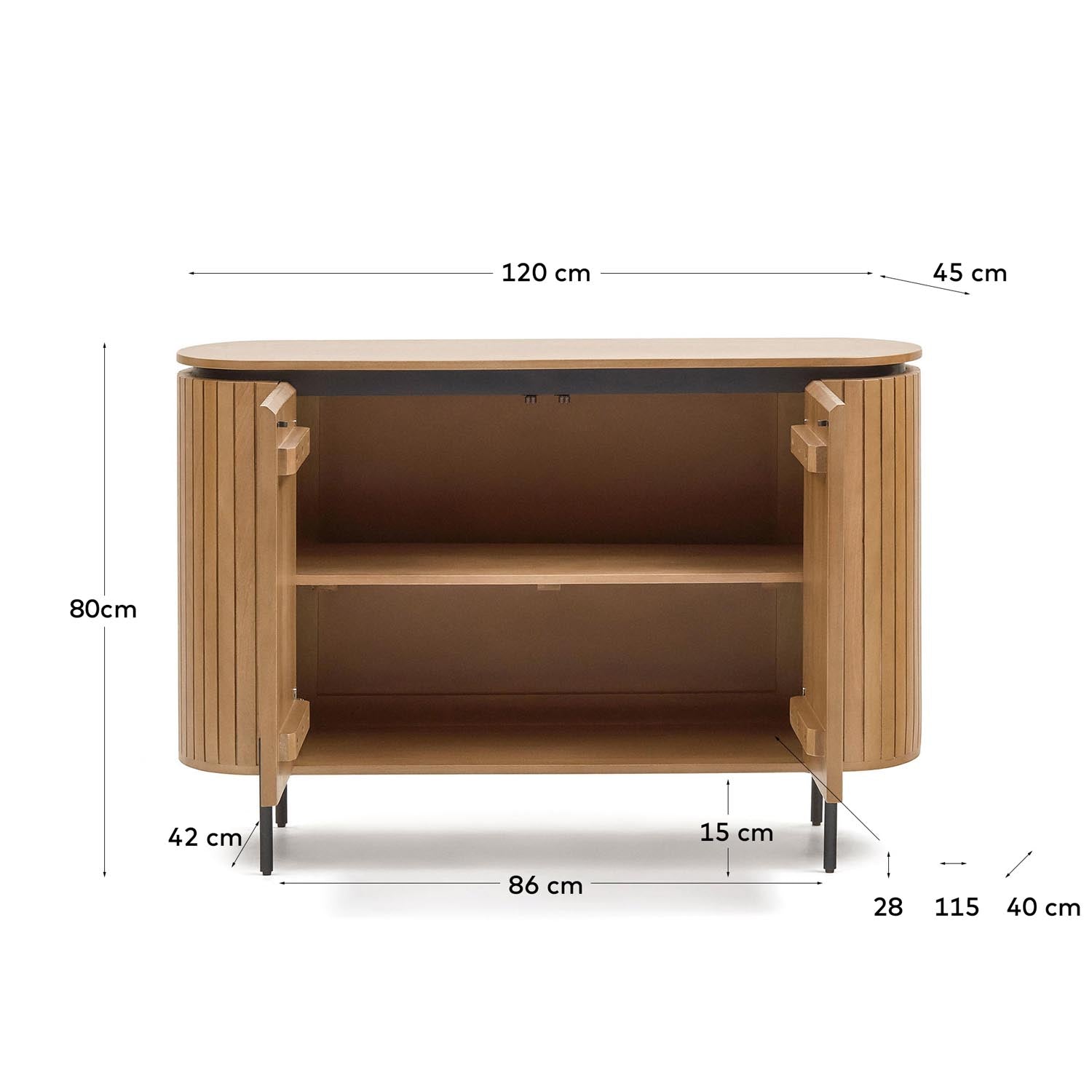 Elegantes Licia Highboard aus massivem Mangoholz und schwarzem Metall, ideal für stilvolle Wohnräume. Nachhaltig und funktional mit großzügigem Stauraum.
