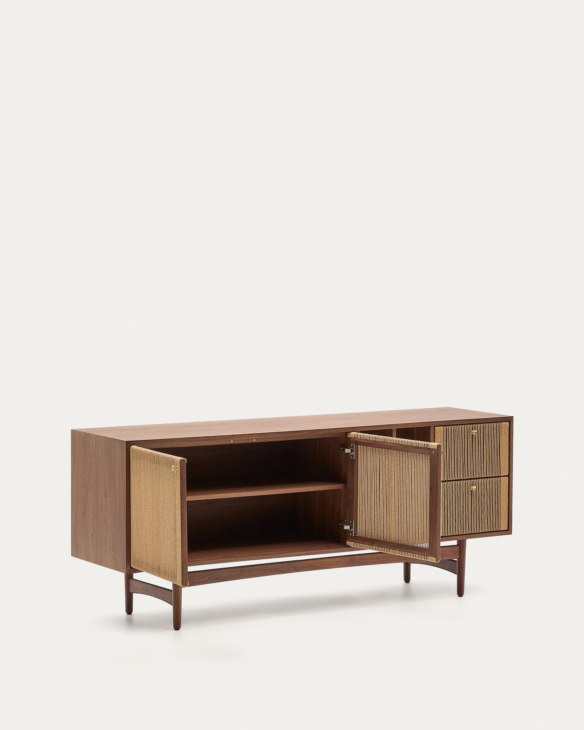 Elegantes Sideboard Elan aus massivem Nussholz und Furnier, mit 2 Türen, 2 Schubladen, FSC-zertifiziert, 180x73cm.