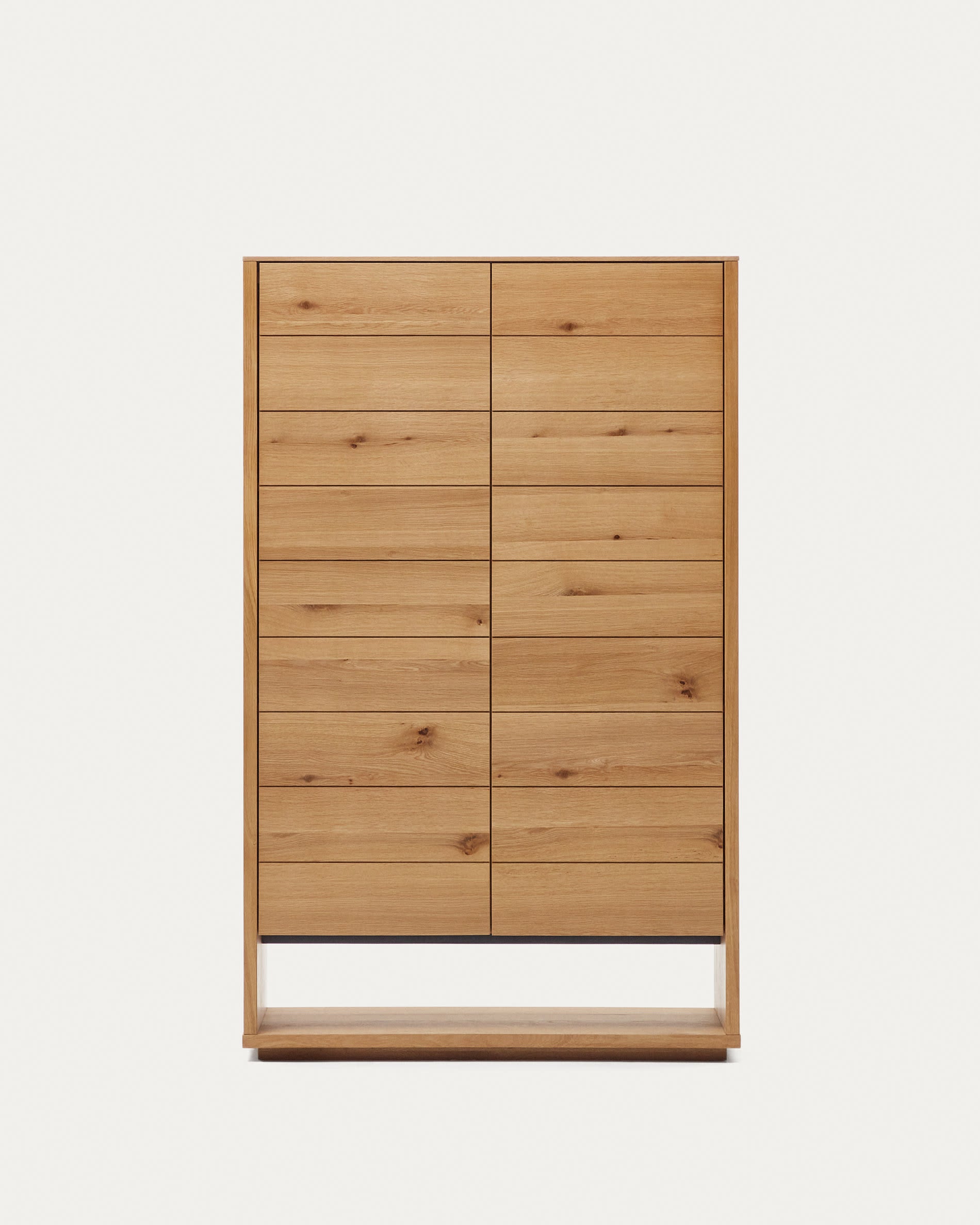 3D-Modell des Highboards Alguema aus Eichenfurnier, 100x163,5 cm, elegantes Design, 2 Türen, natürlicher Look.