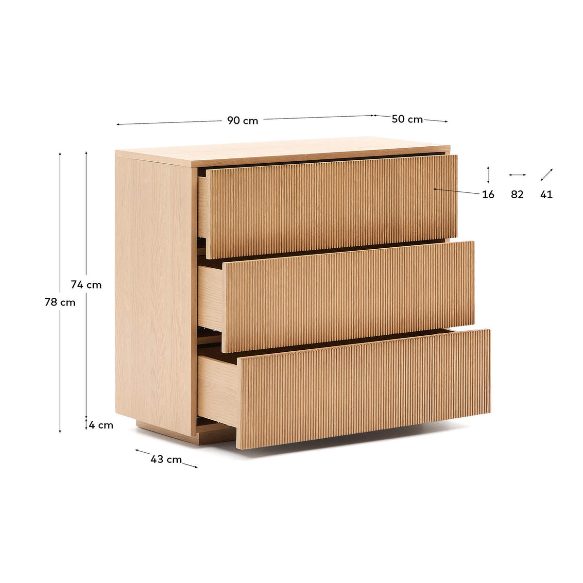 Kommode Helvine 3 Schubladen aus Eichenfurnier 90 x 78 cm FSC 100% in Natur präsentiert im Onlineshop von KAQTU Design AG. Kommode ist von Kave Home