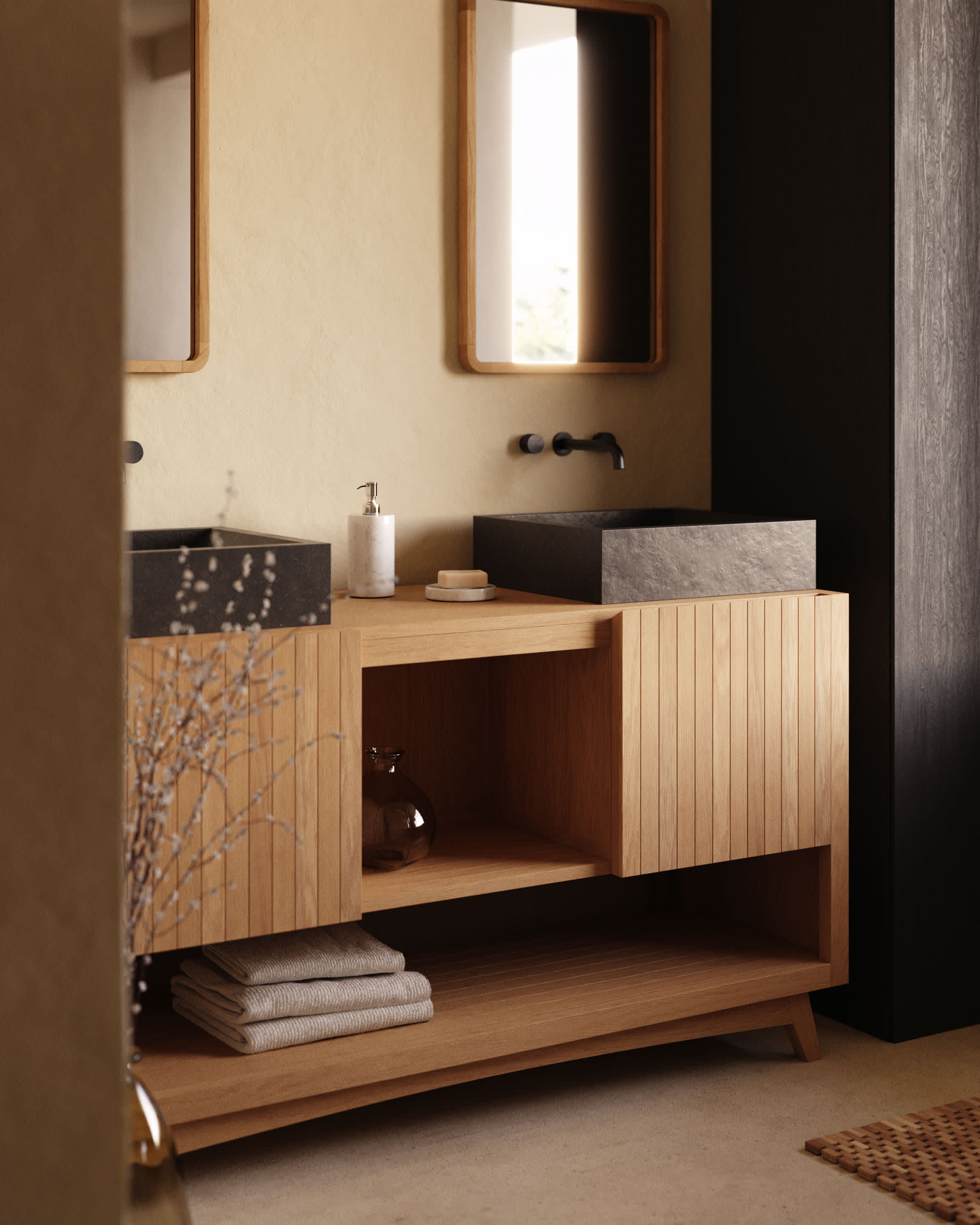 Eleganter Kuveni Tisch aus massivem Teakholz, 140 x 50 cm, mit natürlichem Finish. Perfekt für stilvolle Wohnräume.