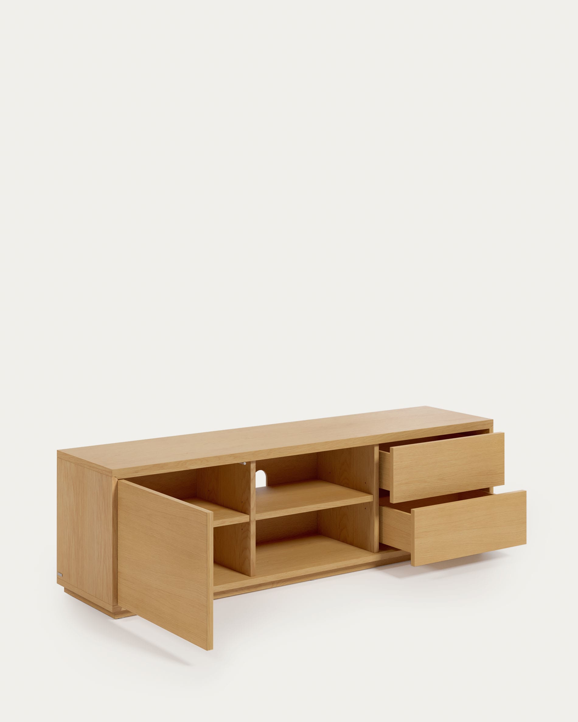 Moderner TV-Schrank aus nachhaltigem Eichenfurnier, 1 Tür, 2 Schubladen, 150x44 cm, stilvoll und funktional für Ihr Zuhause.