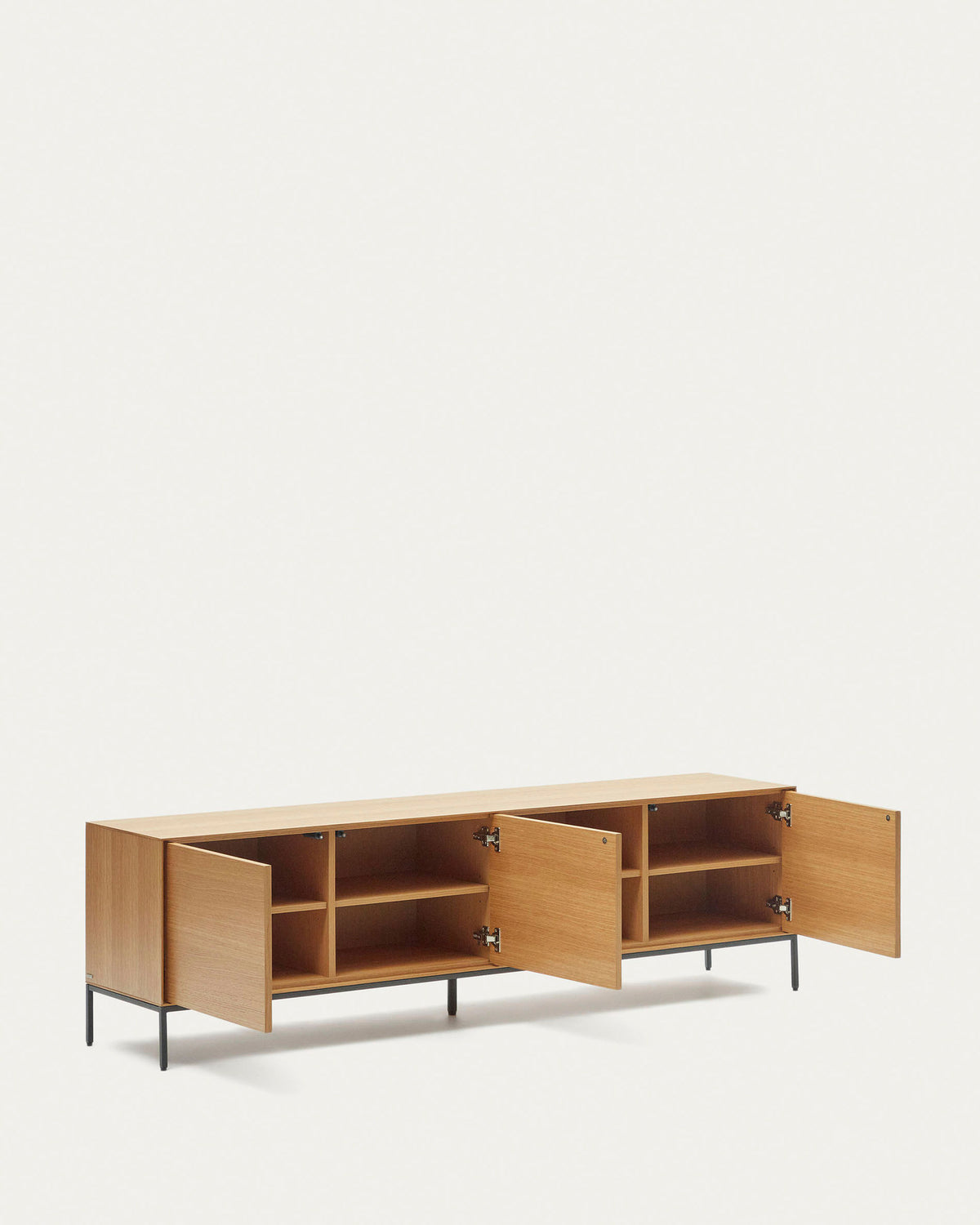 TV-Schrank Vedrana 3 Türen aus Eichenfurnier und Stahlbeine in Schwarz 195 x 55 cm in Natur, Schwarz präsentiert im Onlineshop von KAQTU Design AG. TV-Möbel ist von Kave Home