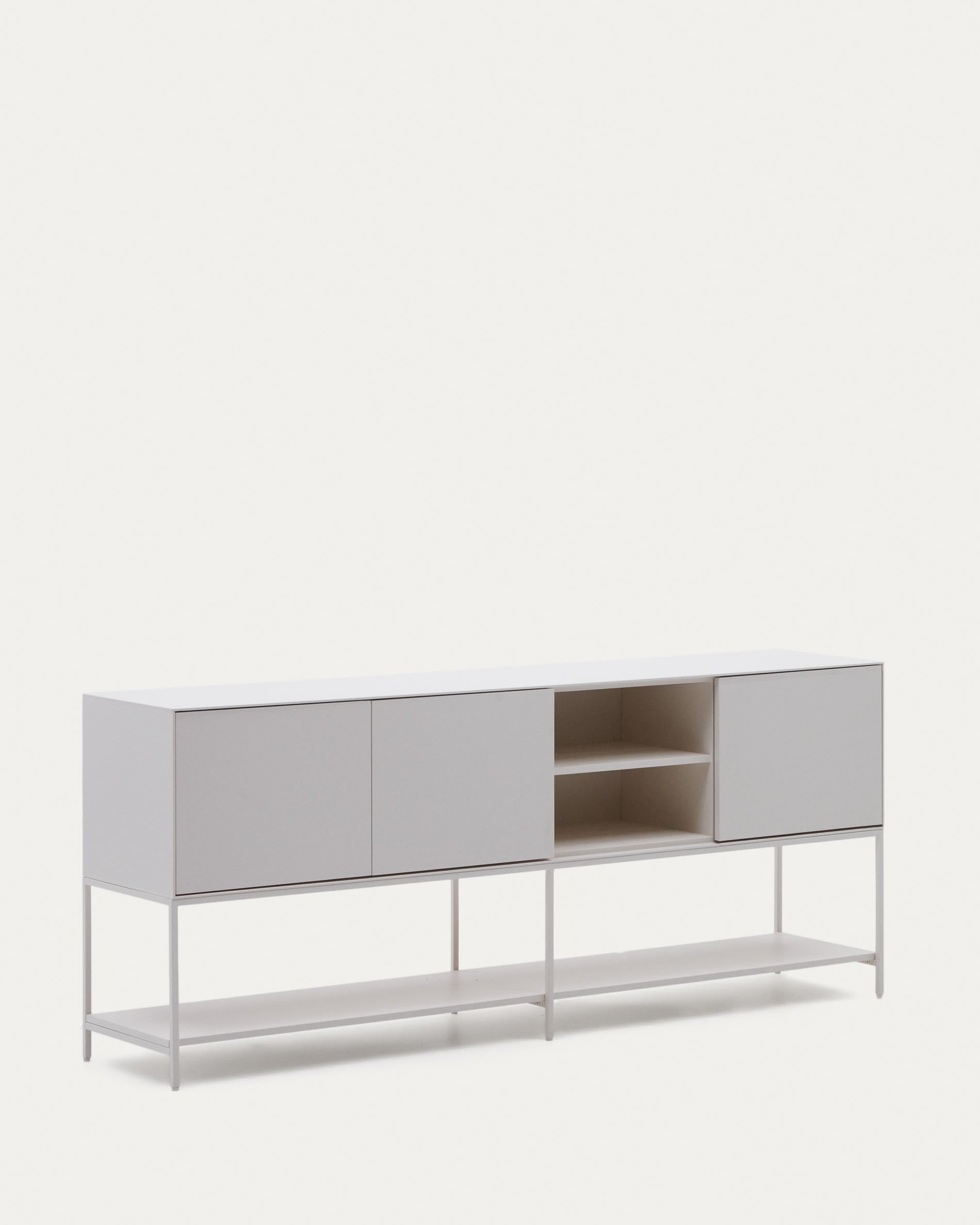 Das Vedrana Sideboard von Kave Home, 3 Türen, weiss lackiert, aus MDF, 195x80 cm, bietet stilvolle Aufbewahrung und modernes Design.