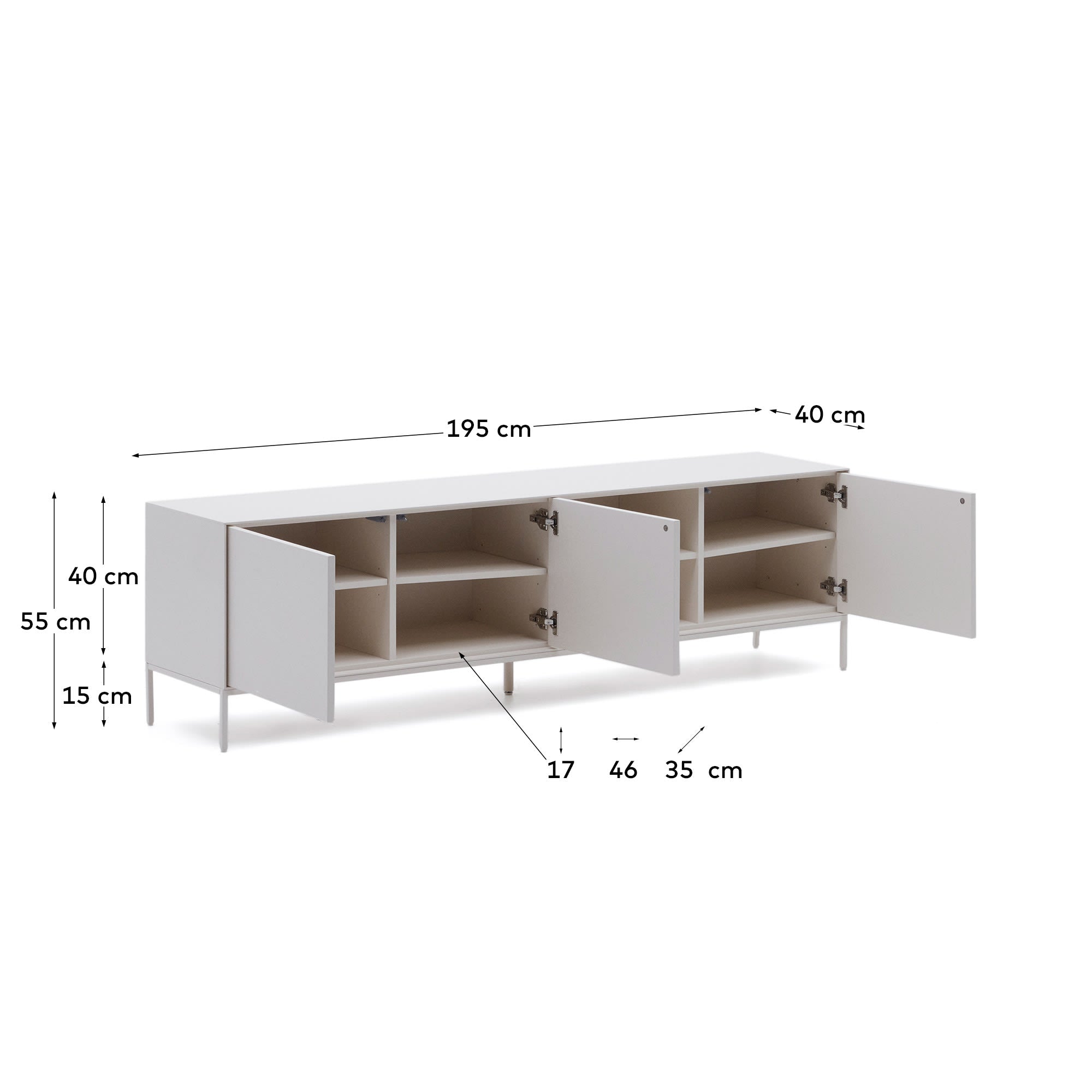 Moderner TV-Schrank in Weiß mit 3 Türen aus hochwertigem MDF. Ideal für stilvolle Wohnzimmer und bietet großzügigen Stauraum für Mediengeräte.
