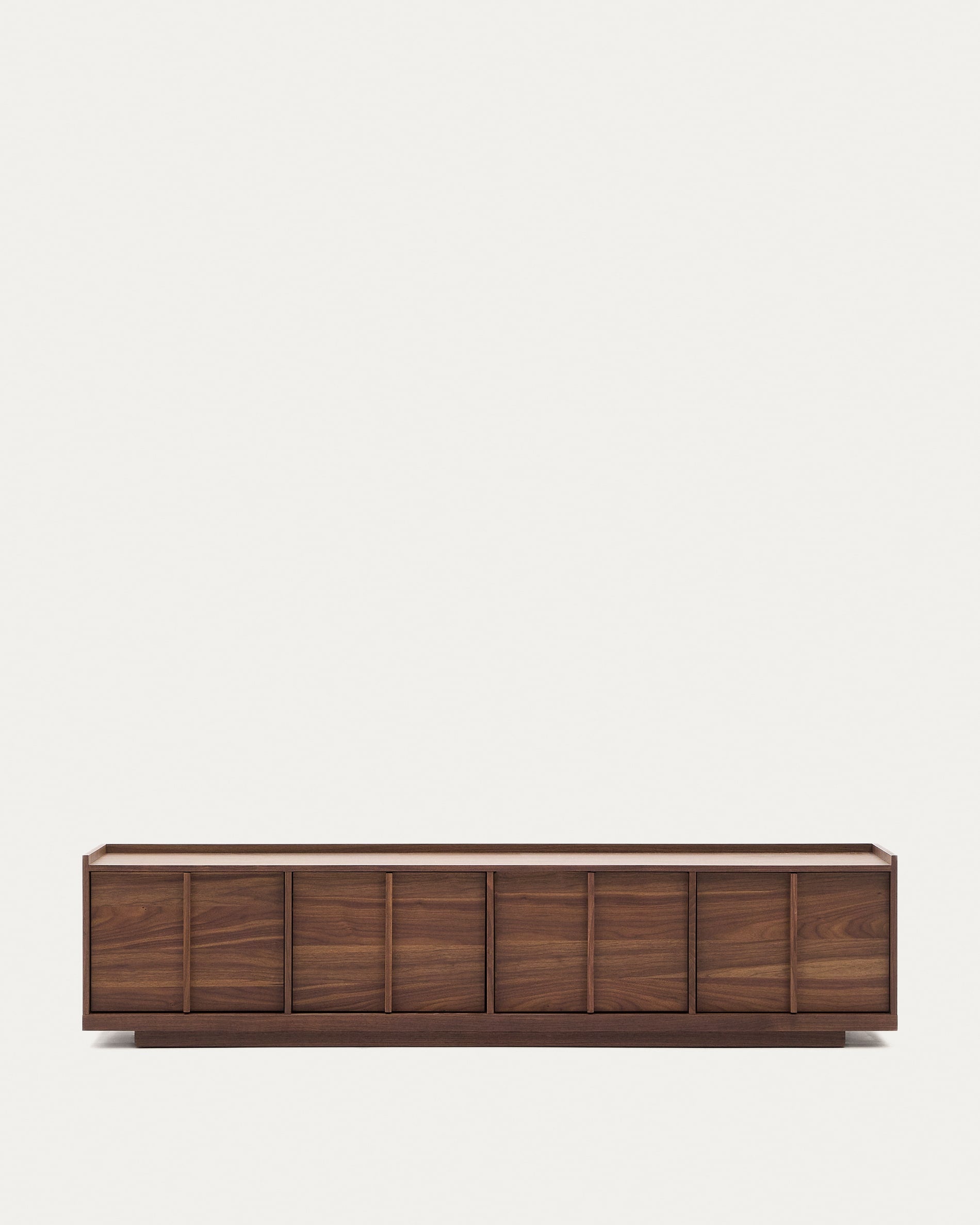 Elegantes TV-Möbel Onix aus Walnussfurnier, inspiriert von japanischer Architektur, FSC-zertifiziert, 200x45 cm.