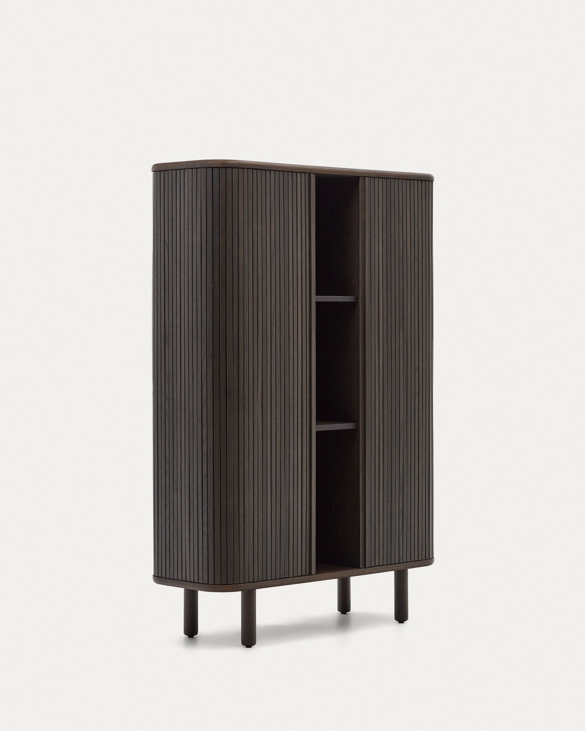 Elegantes Highboard aus Eschenfurnier mit dunklem Finish, 2 Türen, 110x160 cm, ideal für stilvolle und moderne Wohnräume.