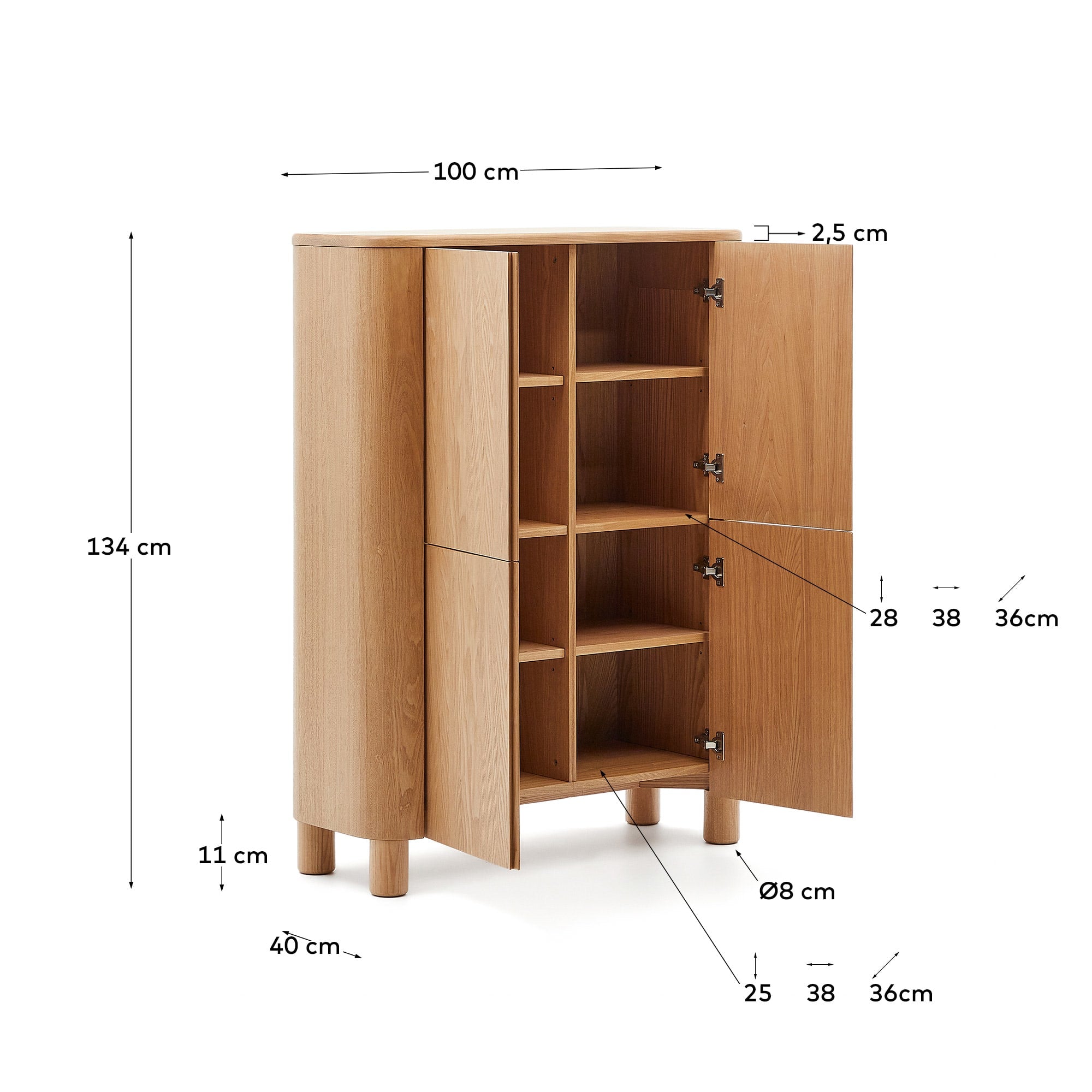Elegantes Salaya Highboard von Kave Home aus hochwertigem Eschenfurnier, 100 x 134 cm – perfekter Stauraum mit stilvollem Design für Ihr Zuhause.