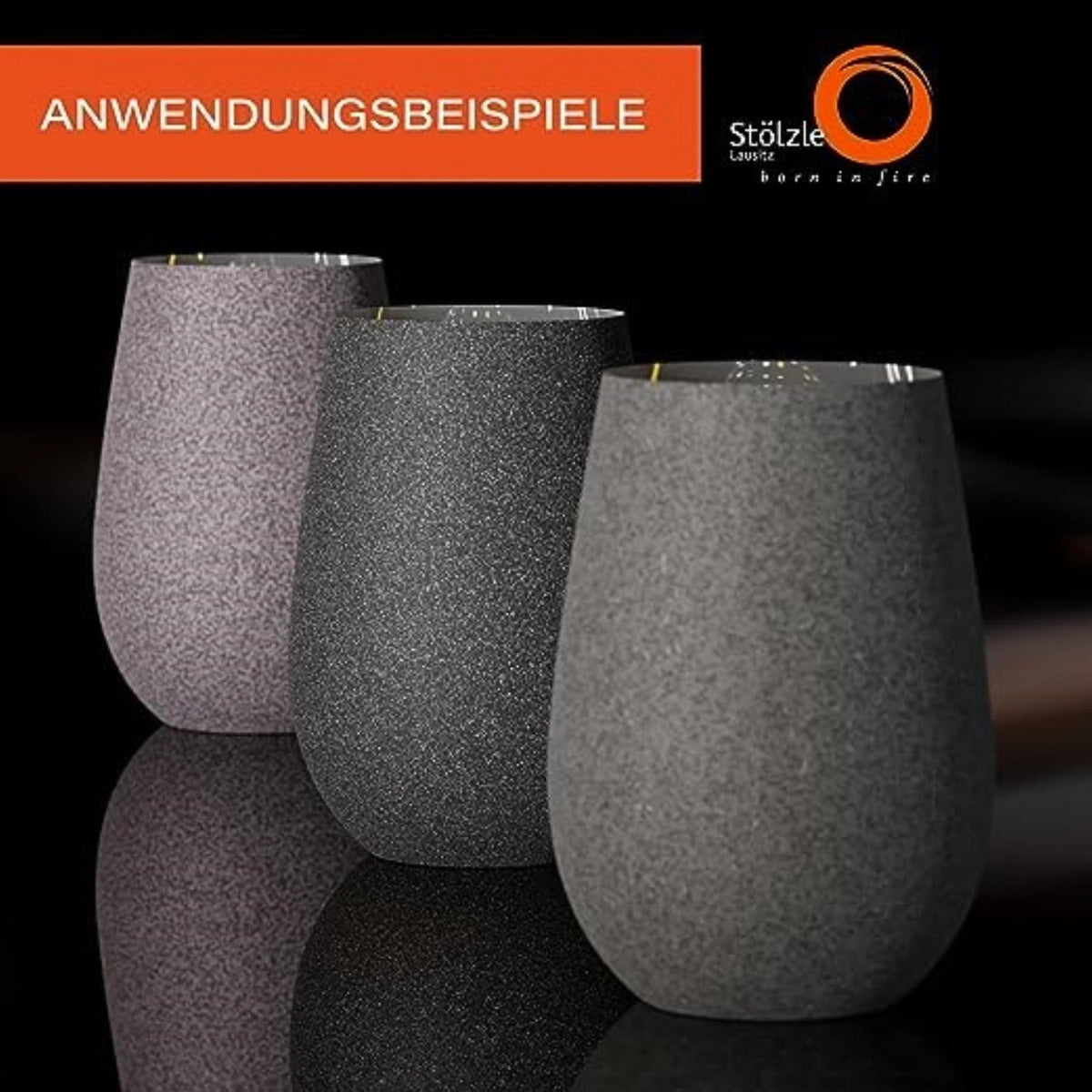 Longdrinkbecher Stones Kiesel 465 ml hellgrau von Stölzle aus Glas, bauchige Form mit Steinoptik-Oberfläche in silberfarbenem Ton.