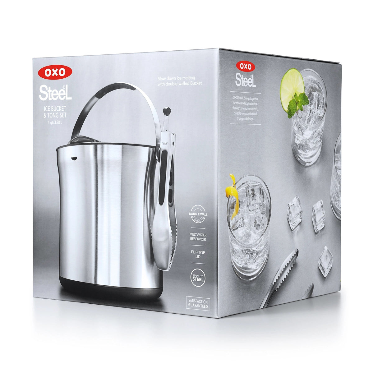 Good Grips Steel Eiskübel und Zangenset in Silber präsentiert im Onlineshop von KAQTU Design AG. Barzubehör ist von OXO