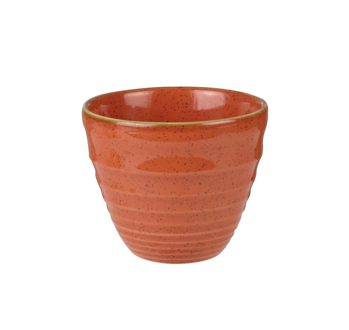 Oranger Becher aus Keramik/Porzellan/Steinzeug mit geriffelter Oberfläche, Stonecast Kollektion von Churchill, Fassungsvermögen 28cl, rustikale Form