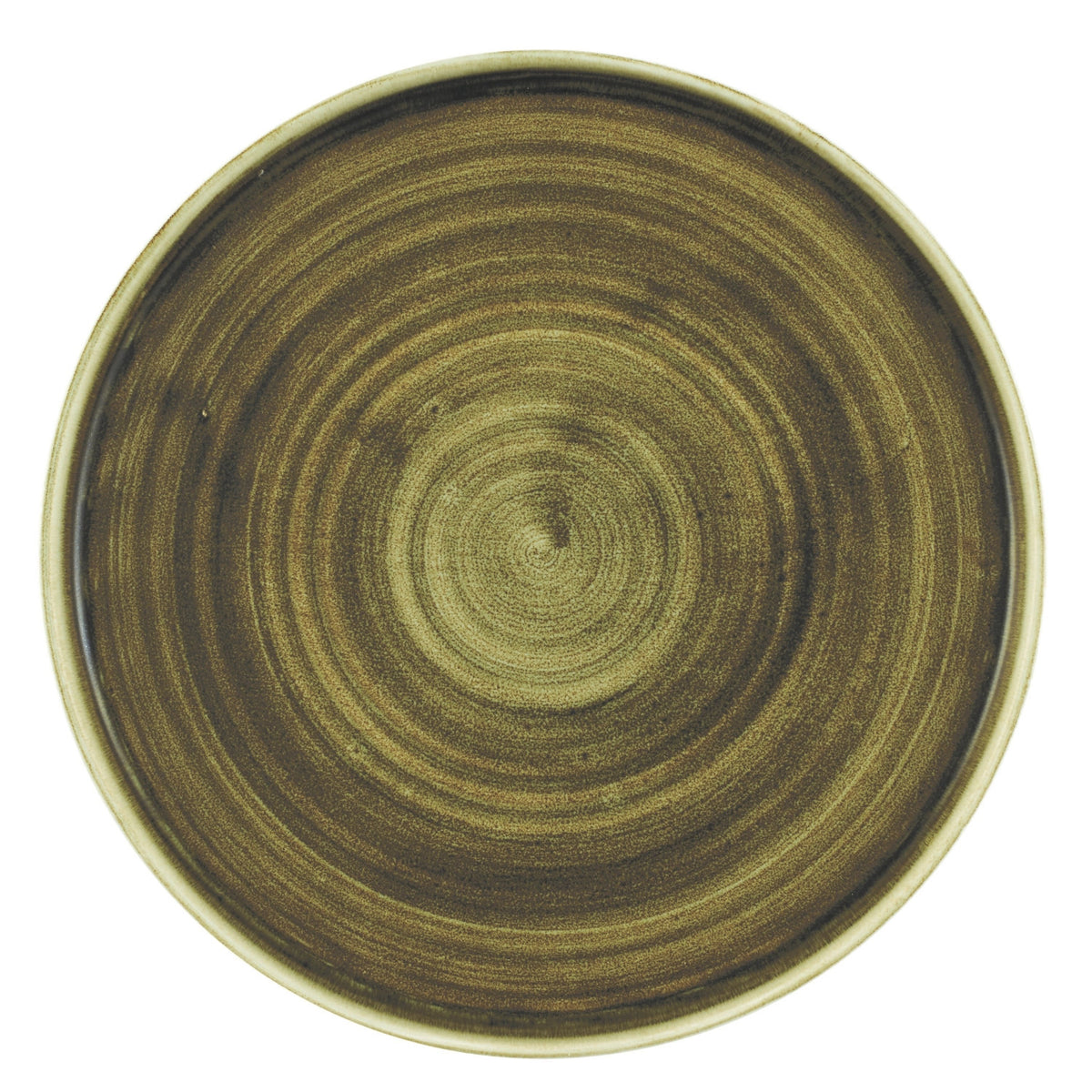 Grüner Teller Stonecast Plume Olive von Churchill aus Keramik mit handgemaltem Dekor