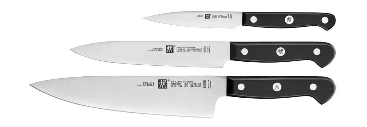 ZWILLING Gourmet Messerset 3-tlg. (Schäl-/Fleisch-/Kochm.) in Schwarz präsentiert im Onlineshop von KAQTU Design AG. Küchenmesser ist von Zwilling Kitchen