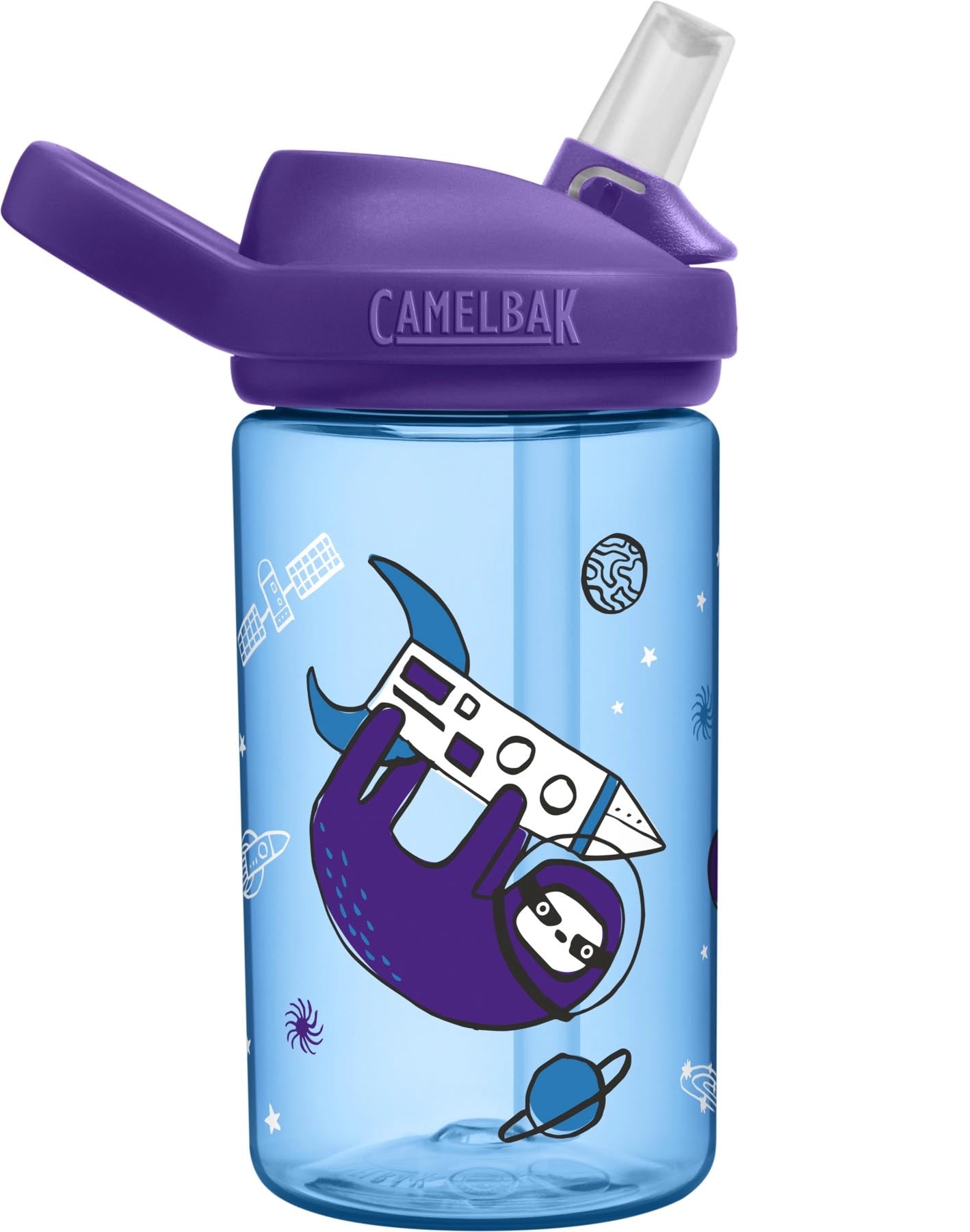 Eddy+ Kids Trinkflasche 0.4l mit einem süßen Faultier im All, perfekt für kleine Entdecker und umweltbewusste Kinder.