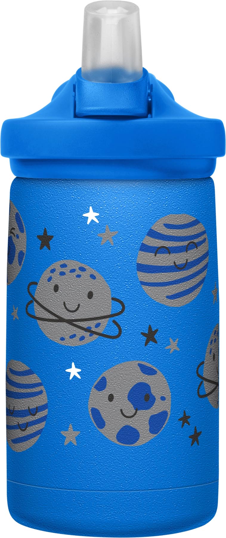 Bunte Eddy+ Kids V.I. Bottle 0.35l "Space Smiles" in Blau, ideal für Kinder, von Camelbak, perfekt für unterwegs und beim Sport.